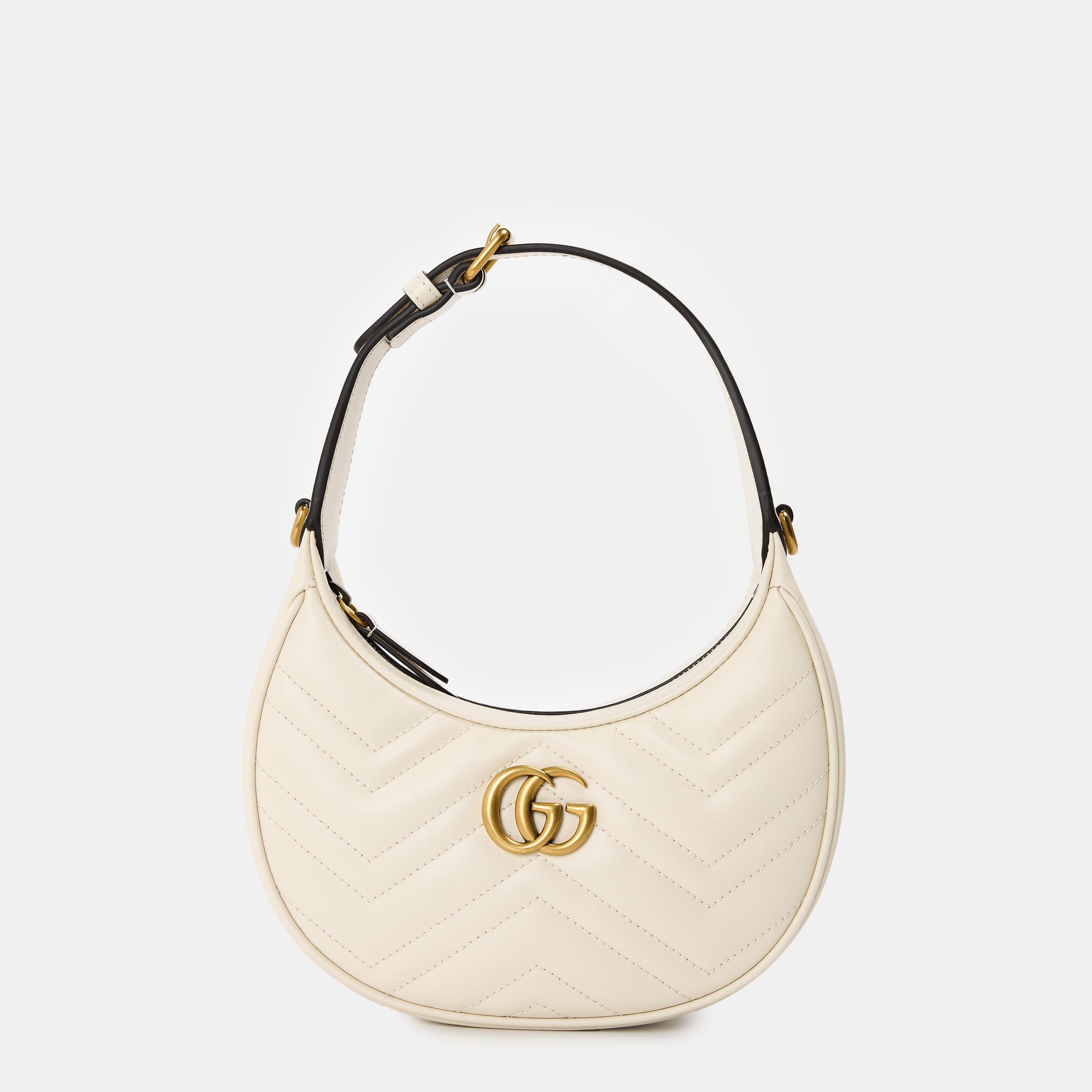Gucci Women's Chevron Leather GG Marmont Half-Moon Mini Bag - Mystic White