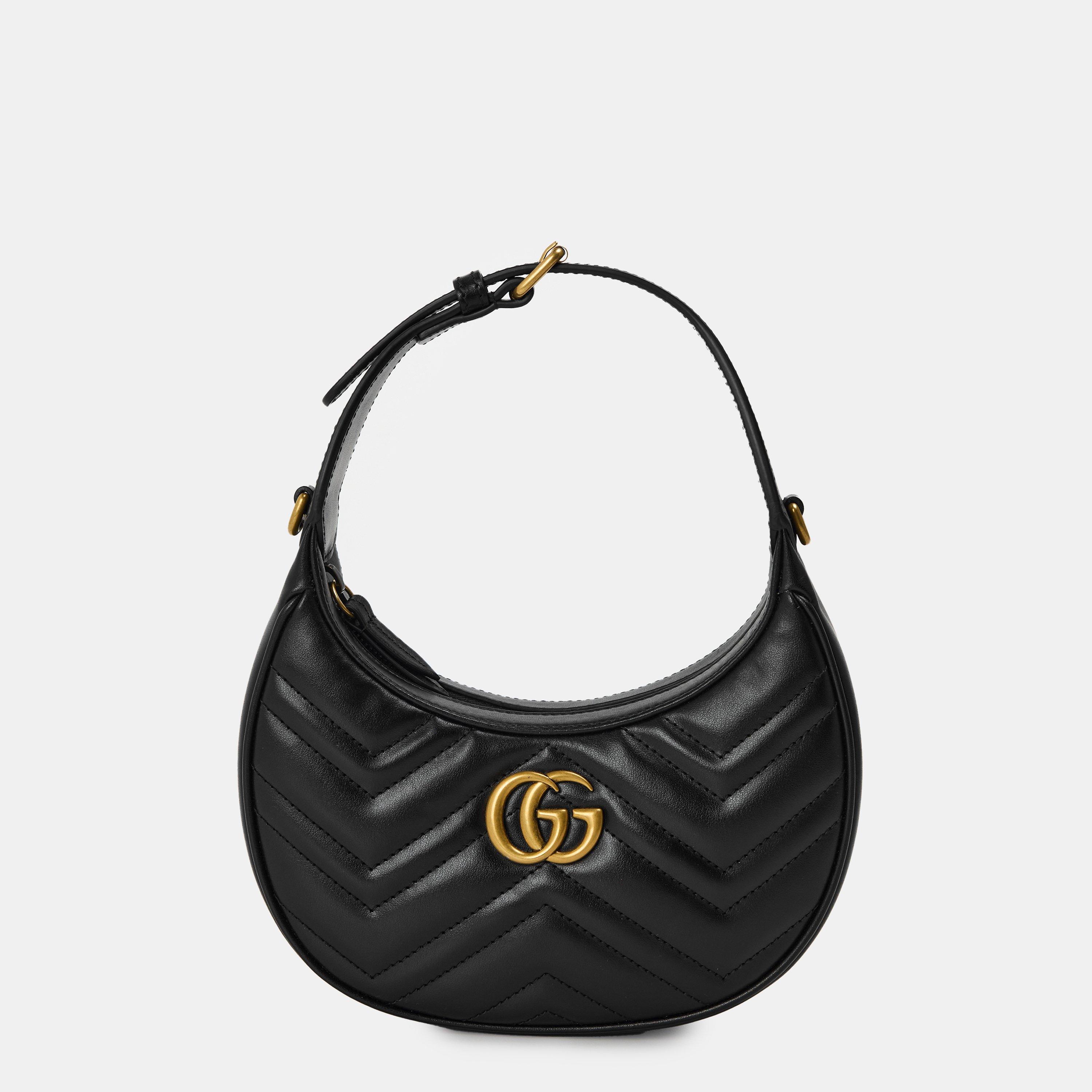 Nero - Gucci - Women's Chevron Leather GG Marmont Half-Moon Mini Bag - 1