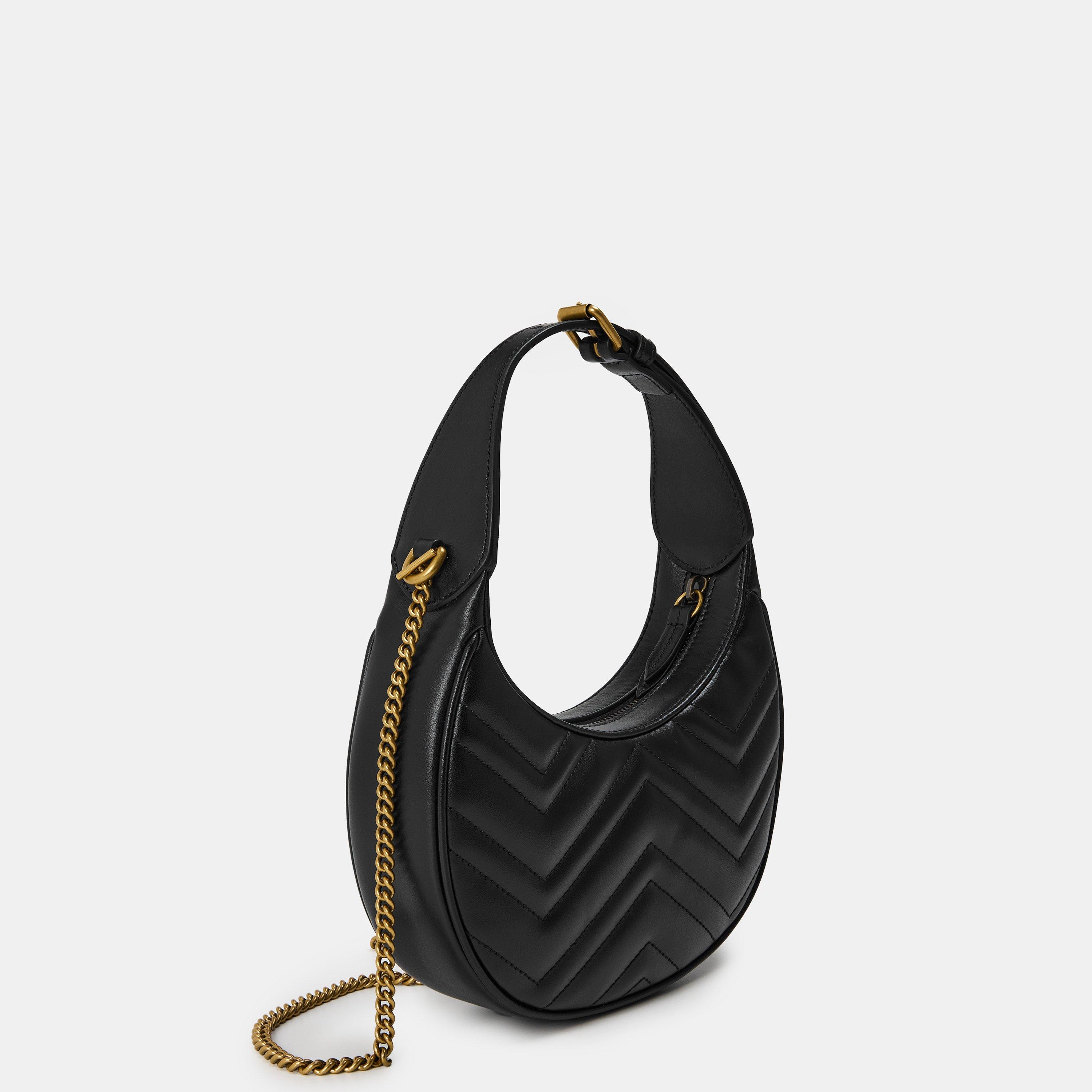 Nero - Gucci - Women's Chevron Leather GG Marmont Half-Moon Mini Bag - 2
