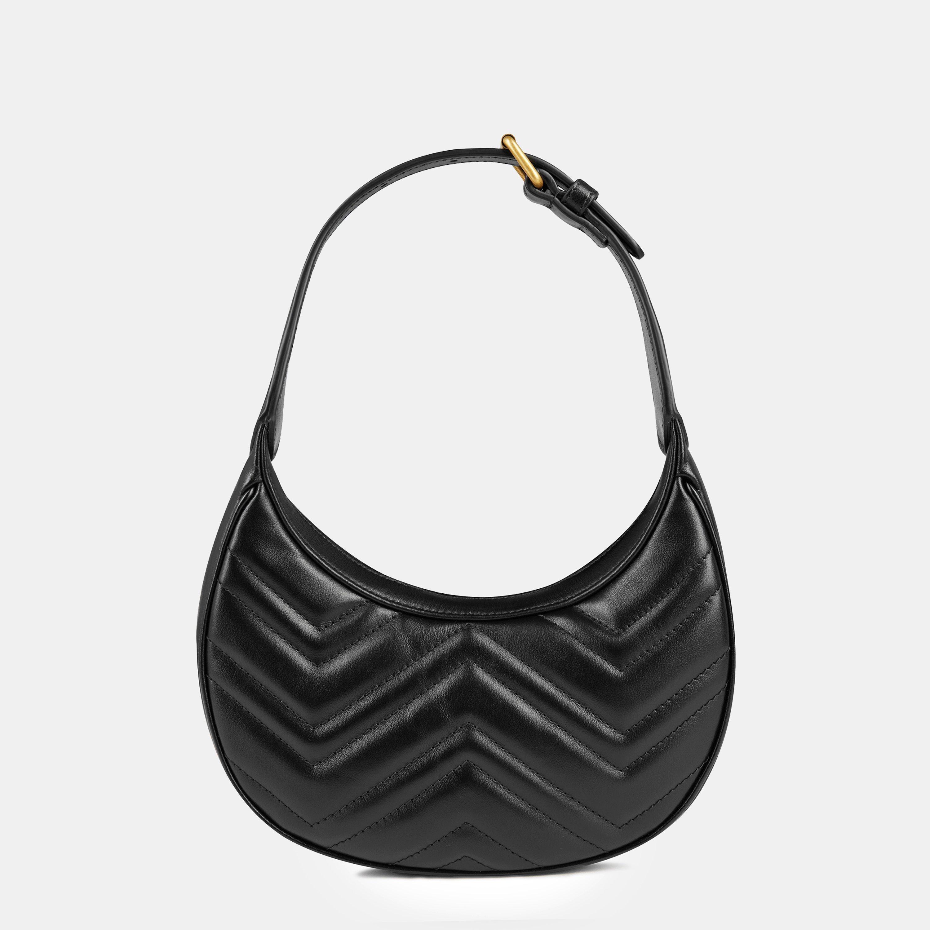 Nero - Gucci - Women's Chevron Leather GG Marmont Half-Moon Mini Bag - 4