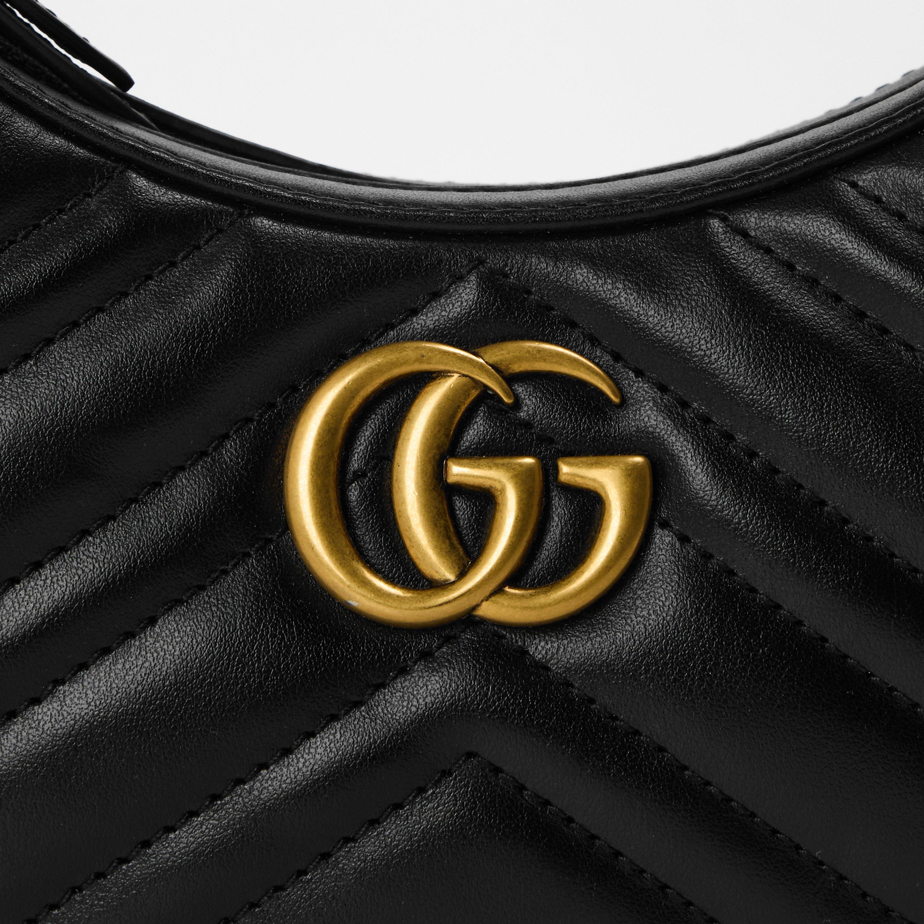 Nero - Gucci - Women's Chevron Leather GG Marmont Half-Moon Mini Bag - 5