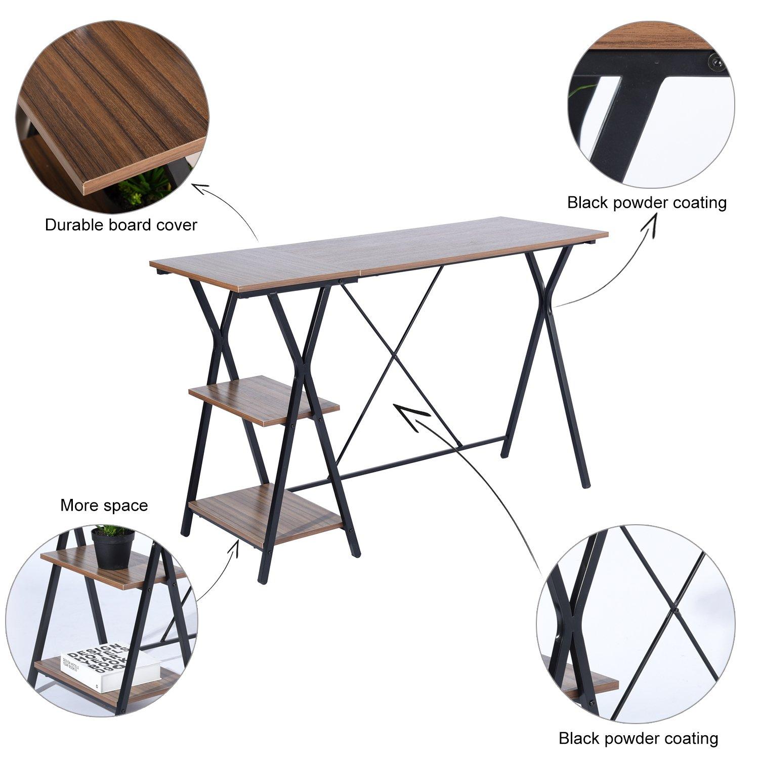 Black - FurnitureR - 120cm Desk with Two Sheves - 2