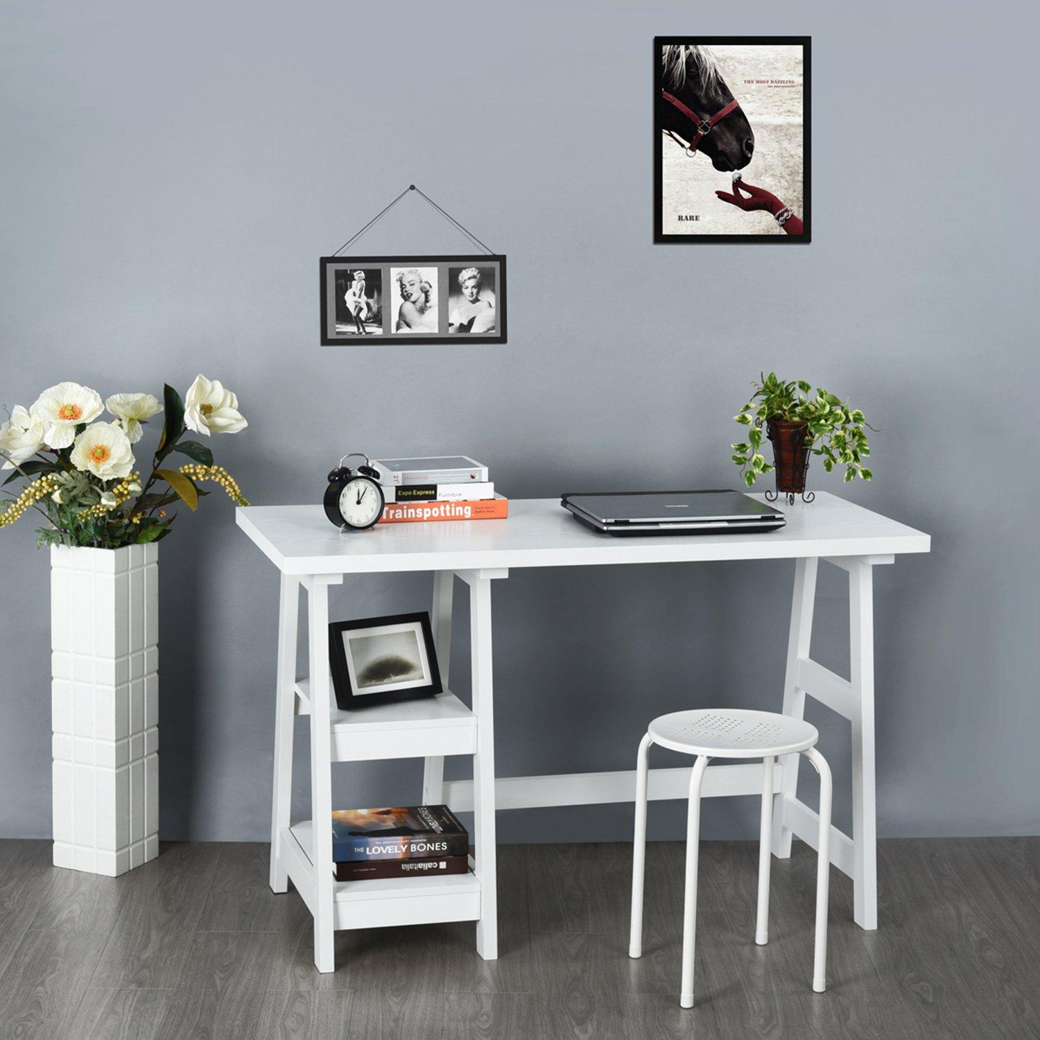 White - FurnitureR - Afra 120cm Desk with Two Sheves - 1
