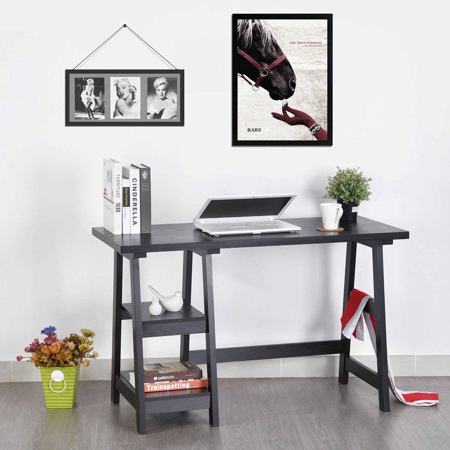 Black - FurnitureR - 120cm Desk with Two Sheves - 2
