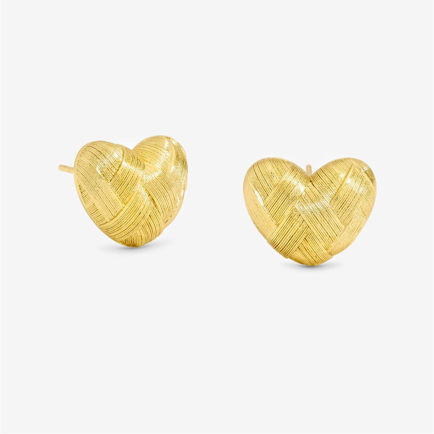 Gold - Inicio - Gold Plated Brushed Heart Studs - Gift Pouch - 1