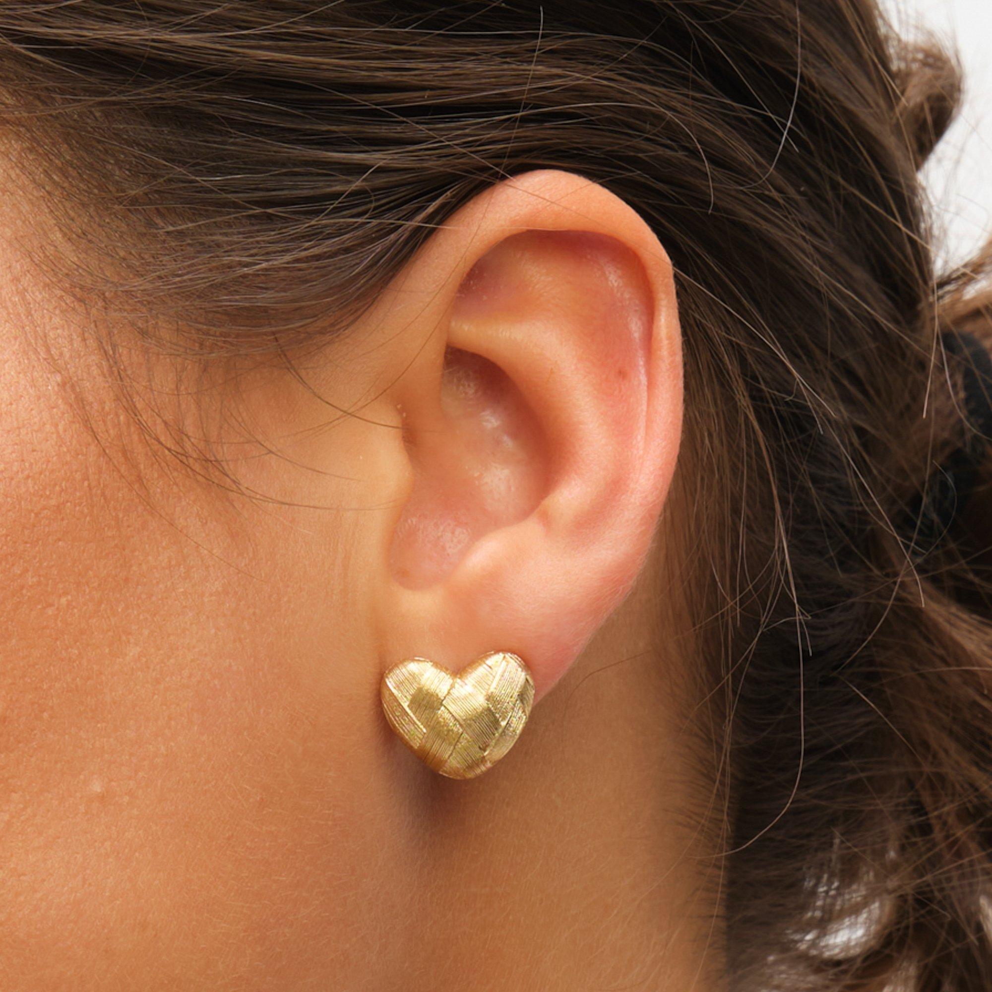 Gold - Inicio - Gold Plated Brushed Heart Studs - Gift Pouch - 4