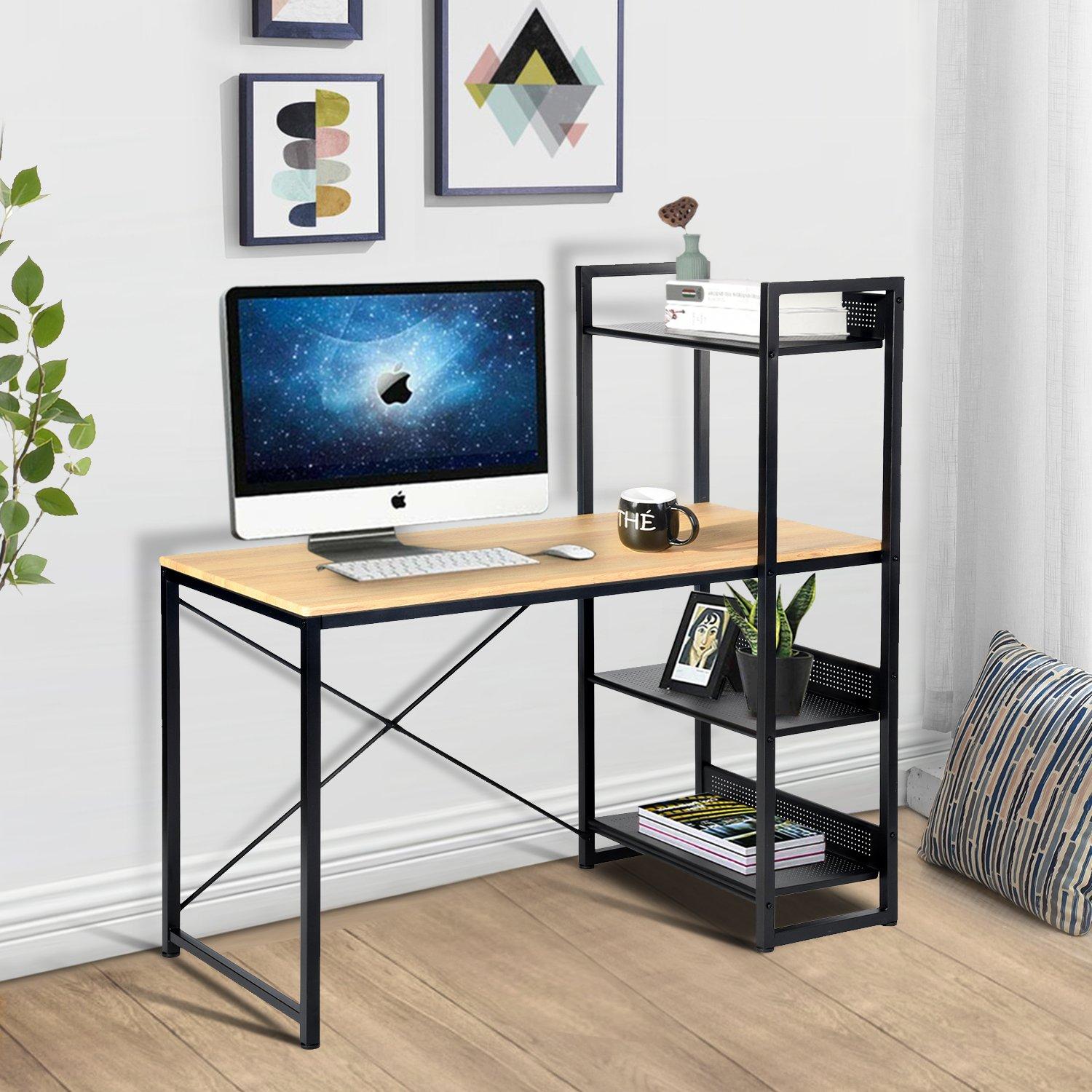 Brown - FurnitureR - Alaska Workstation Desk with Four Shelves - 1