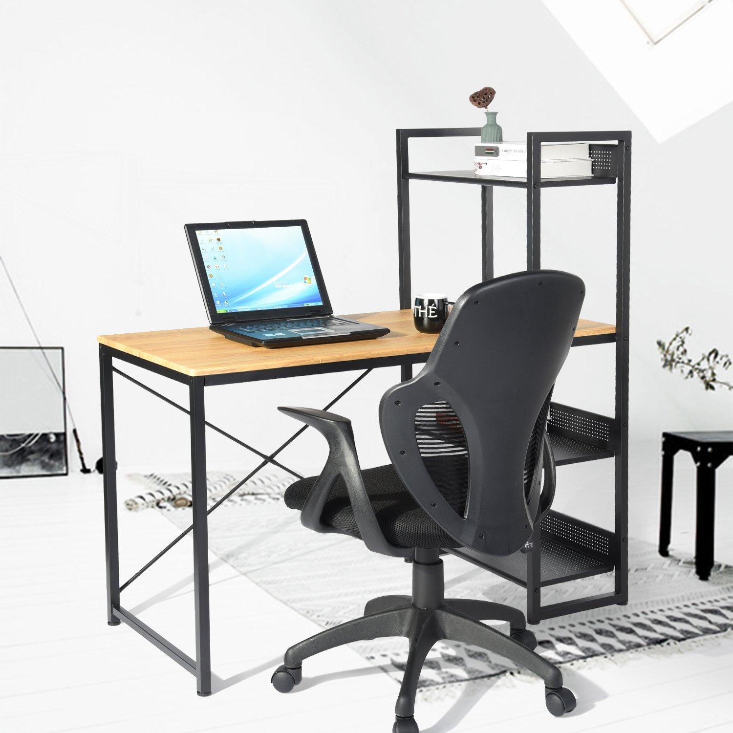 Brown - FurnitureR - Workstation Desk with Four Shelves - 2