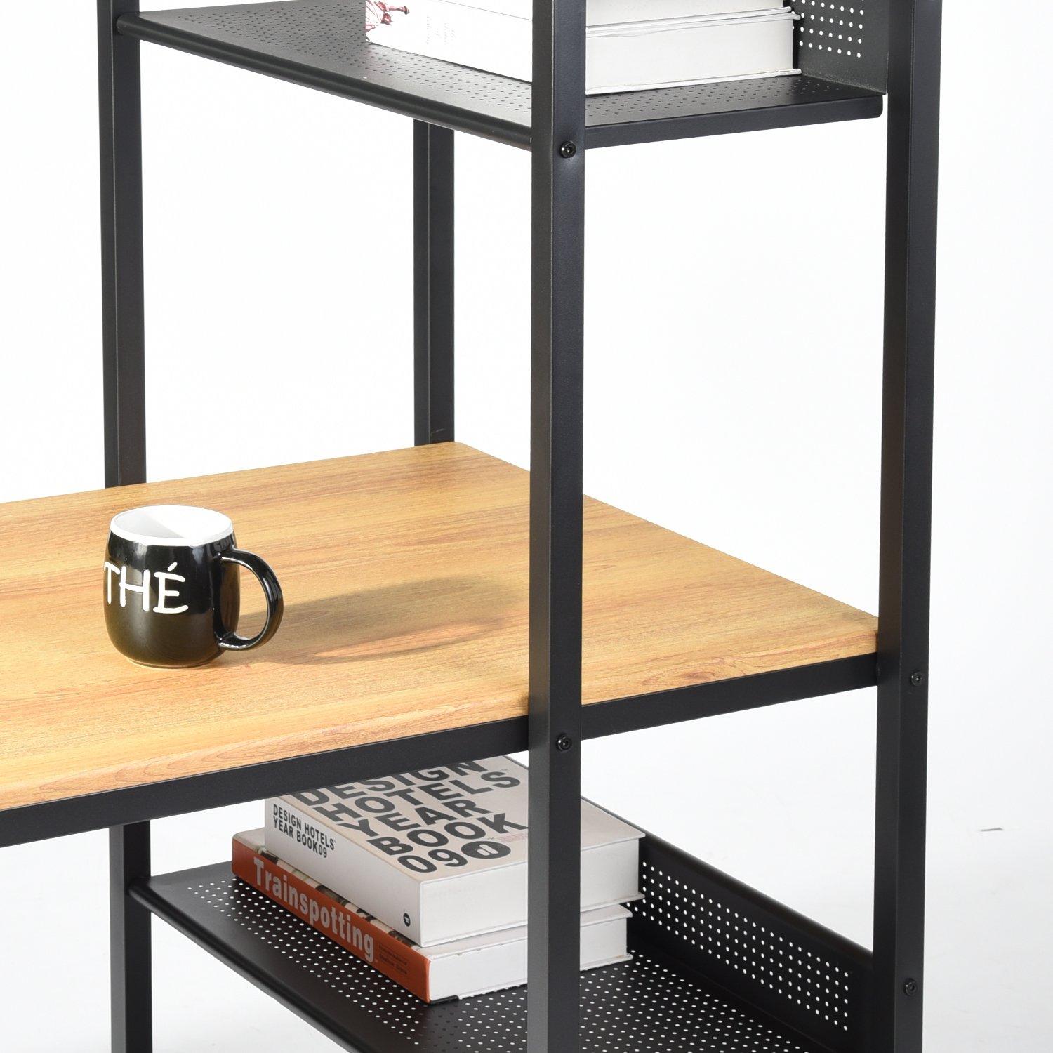 Brown - FurnitureR - Workstation Desk with Four Shelves - 3