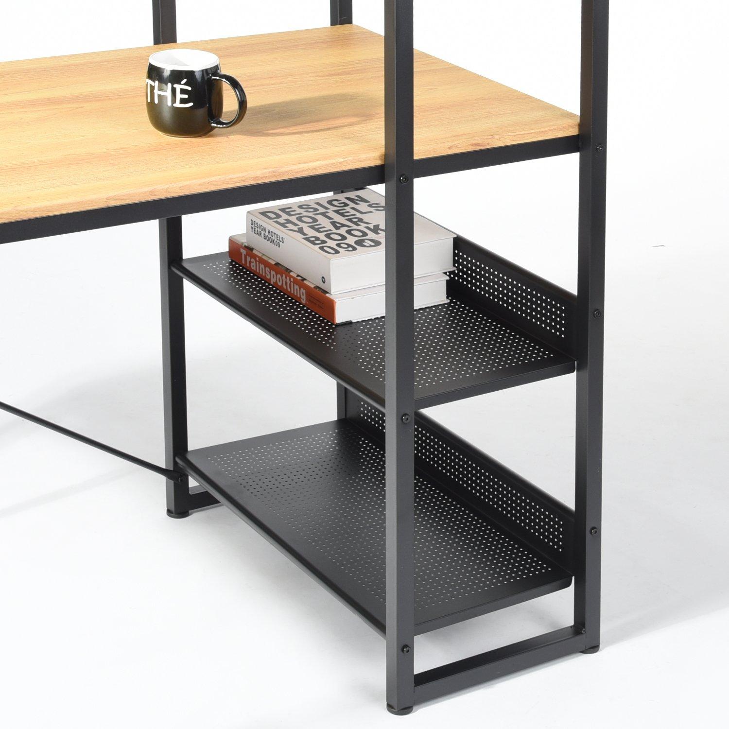 Brown - FurnitureR - Workstation Desk with Four Shelves - 5