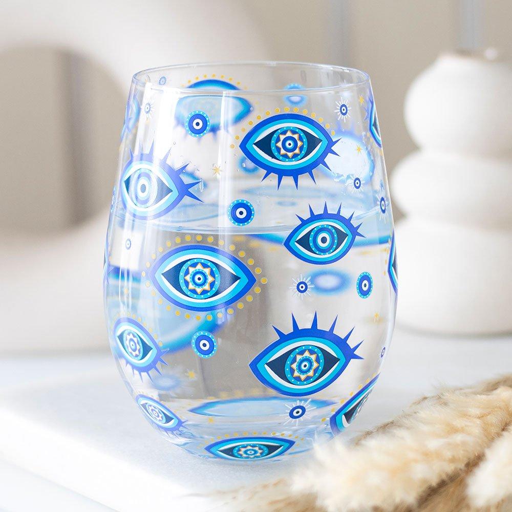 Something Different  All Seeing Eye Print Stemless Glass - Blue