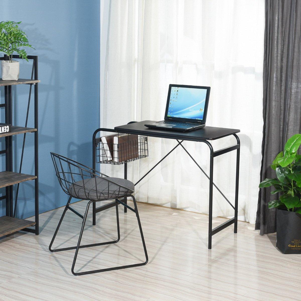 Black - FurnitureR - 100cm Desk with Basket - 2