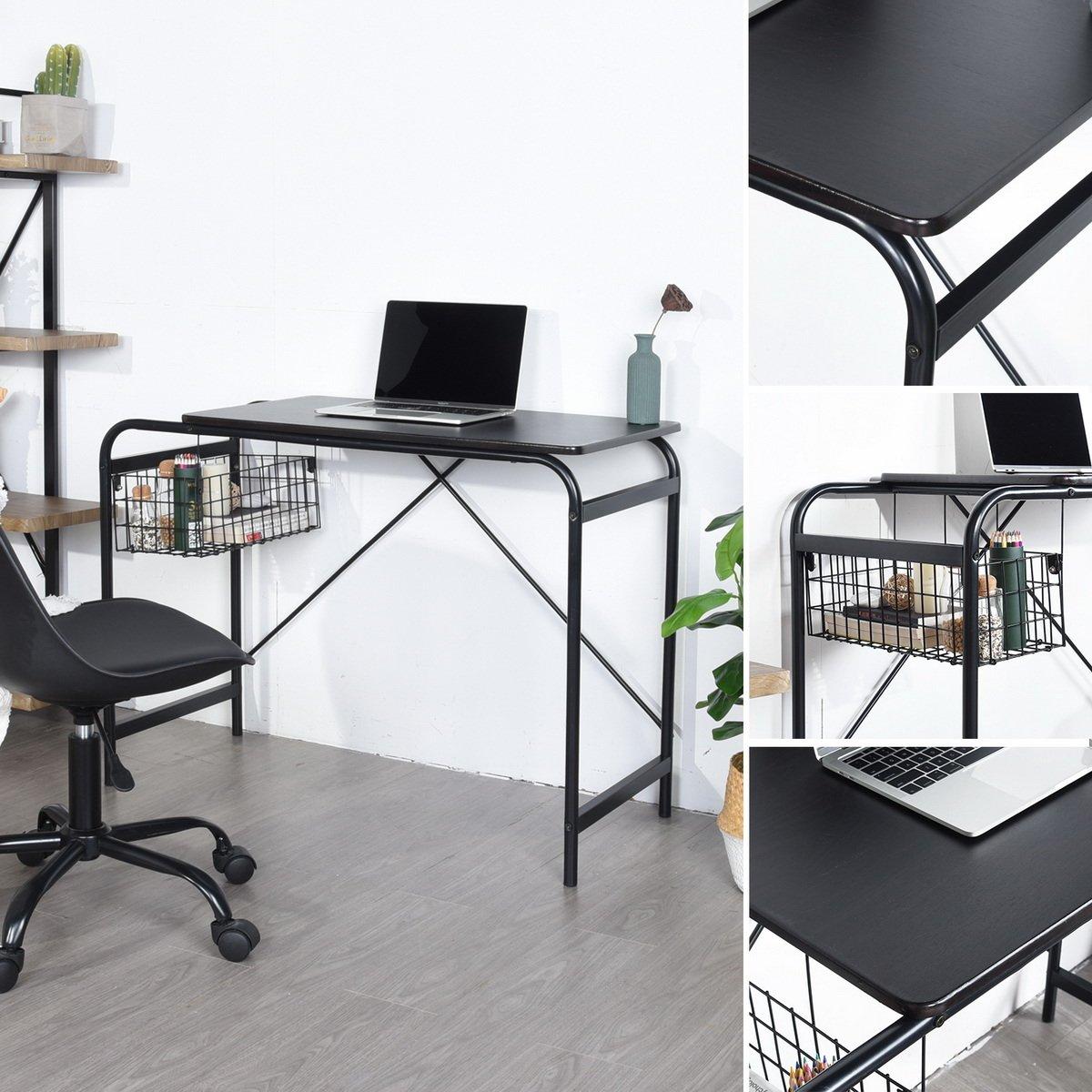 Black - FurnitureR - 100cm Desk with Basket - 3
