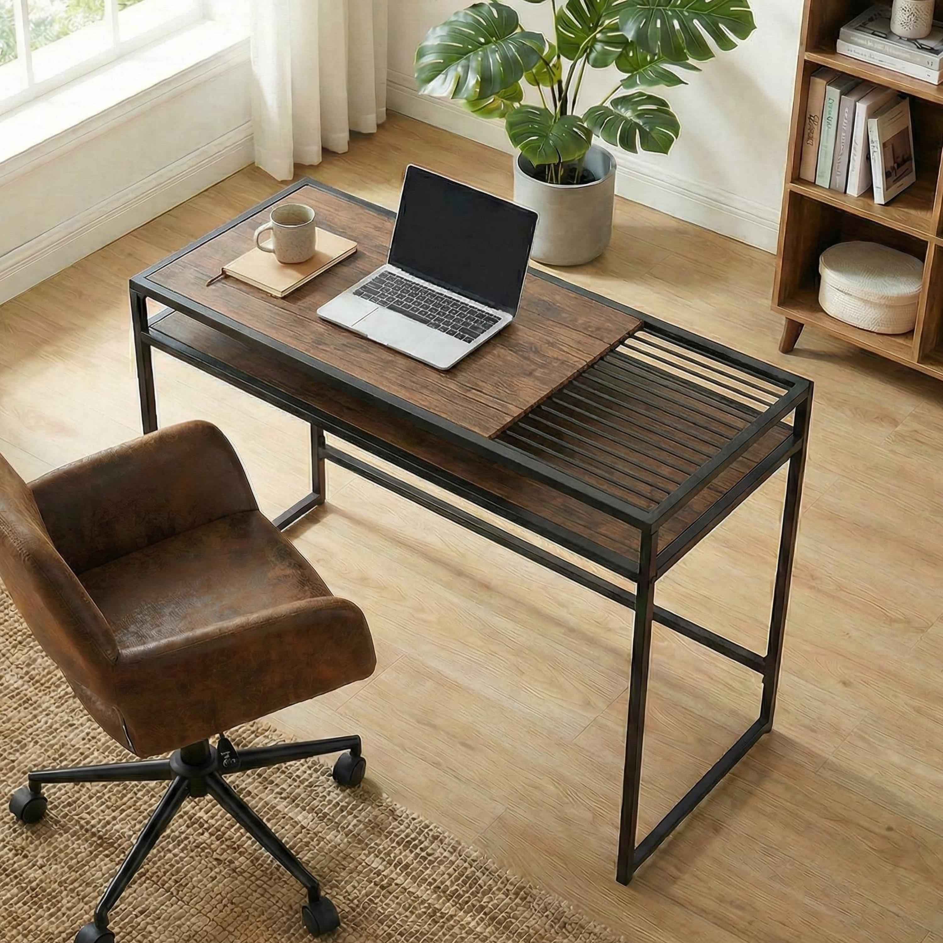 Brown - FurnitureR - Line Alfi 110cm Desk with One Shelf - 1