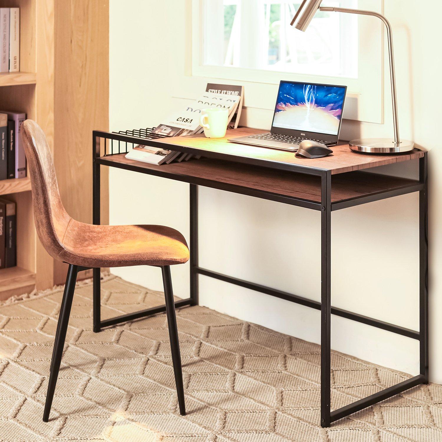 Brown - FurnitureR - Alfi 110cm Desk with One Shelf - 2
