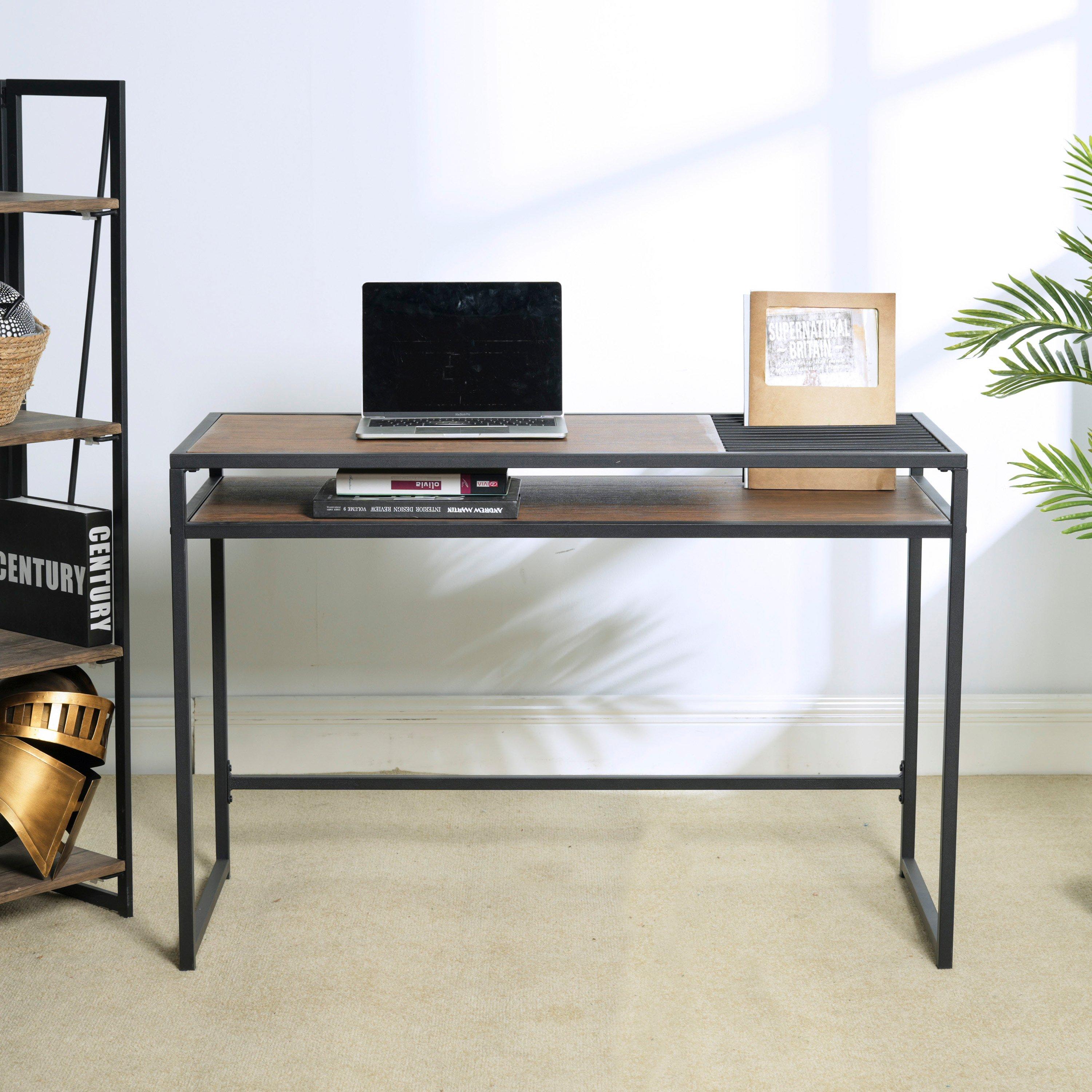 Brown - FurnitureR - Alfi 110cm Desk with One Shelf - 3