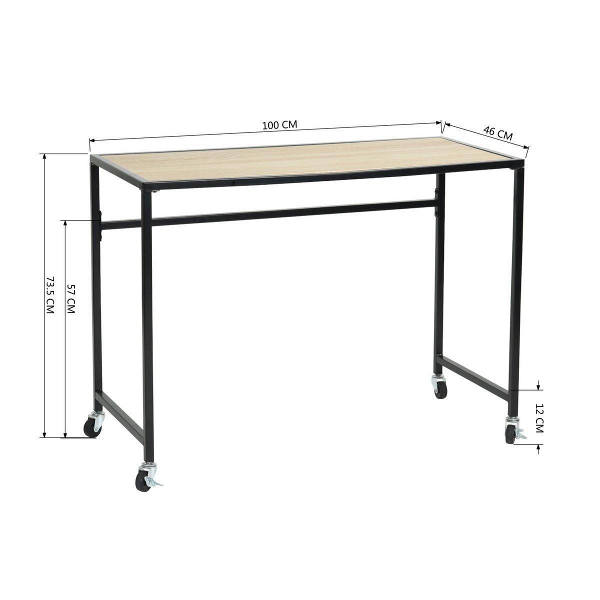 Brown - FurnitureR - 100cm Desk with Wheels - 11