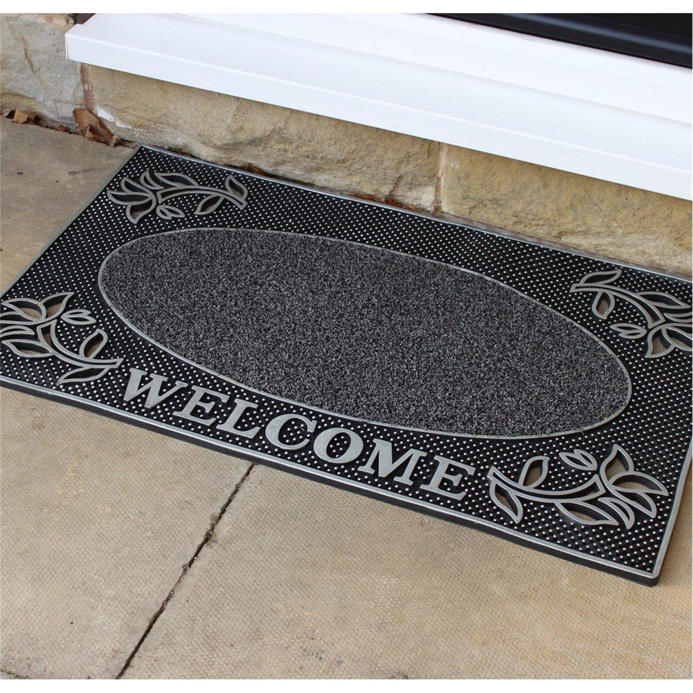 Silver - JVL - Metallic Silver Welcome PVC Scraper Doormat - 1