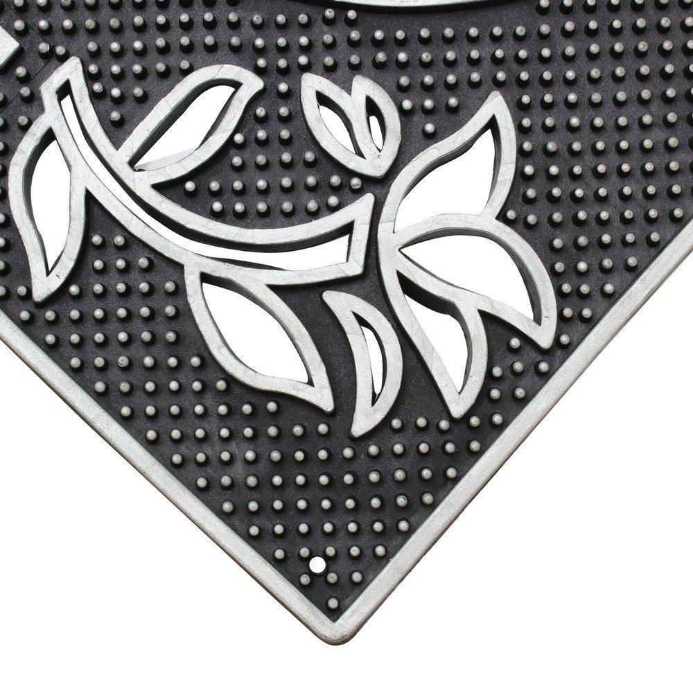 Silver - JVL - Metallic Silver Welcome PVC Scraper Doormat - 2