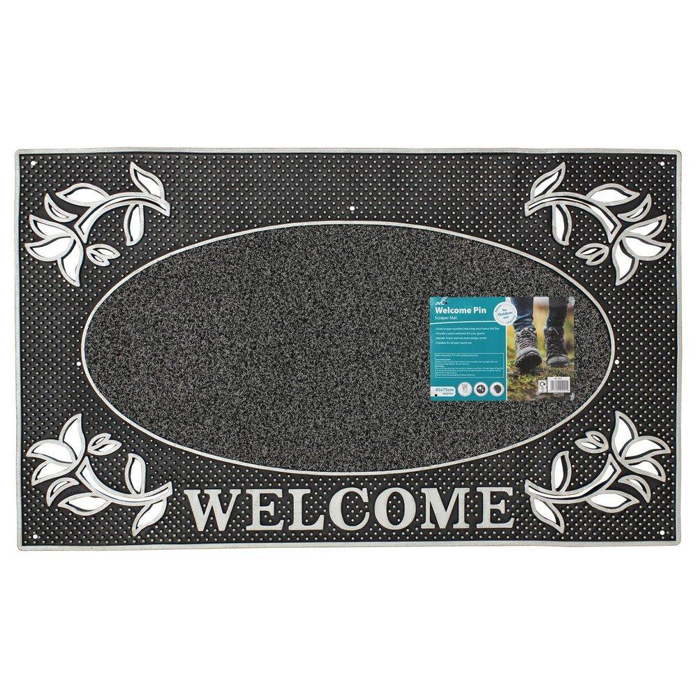Silver - JVL - Metallic Silver Welcome PVC Scraper Doormat - 4