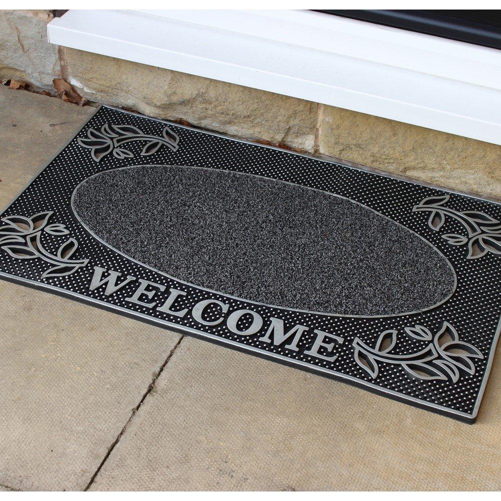 Silver - JVL - Metallic Silver Welcome PVC Scraper Doormat - 5