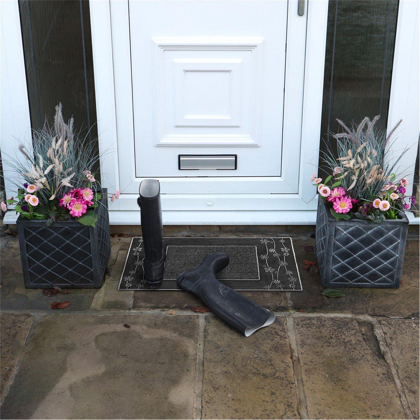 Silver - JVL - Daisy Metallic Silver PVC Pin Doormat - 1