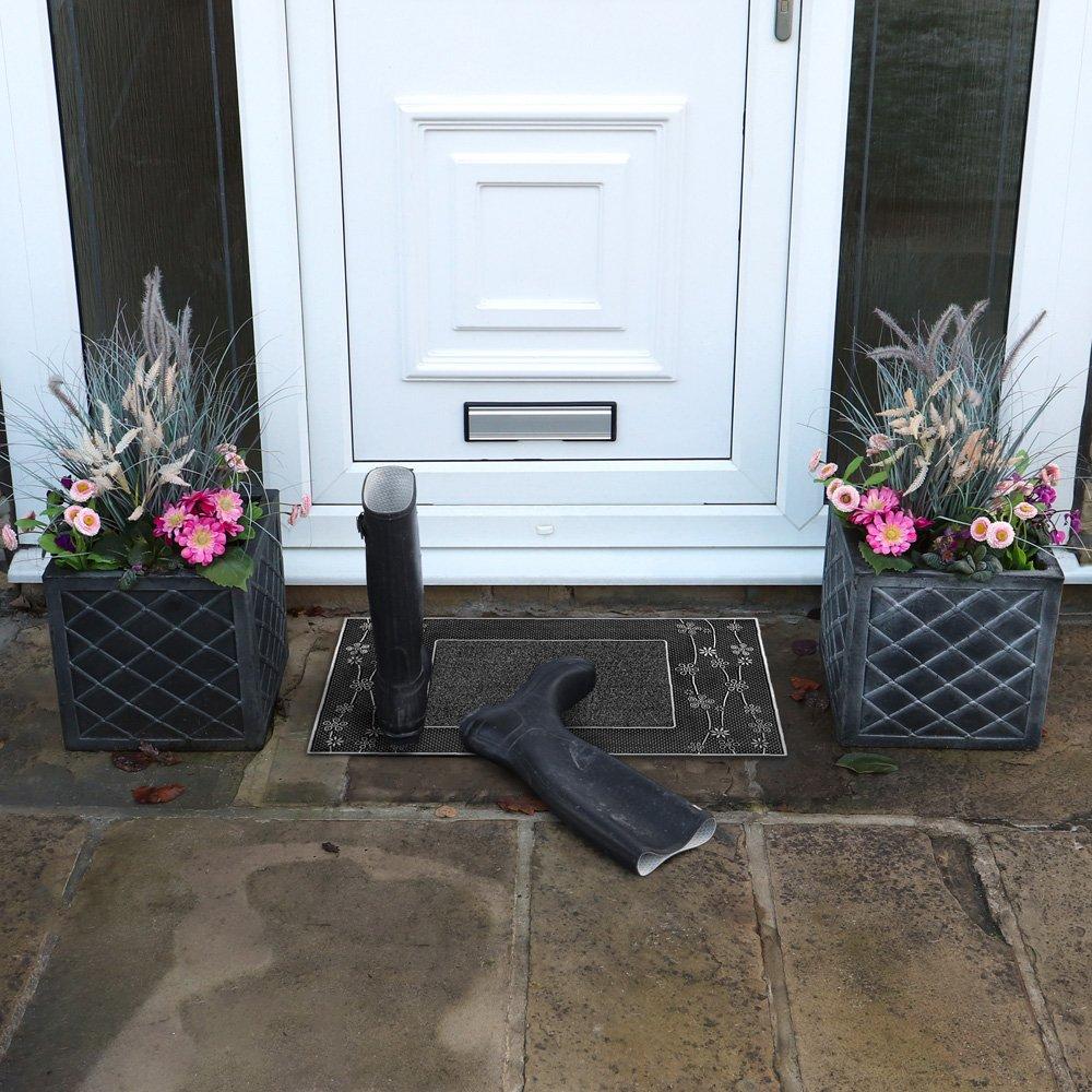 Silver - JVL - Daisy Metallic Silver PVC Pin Doormat - 6