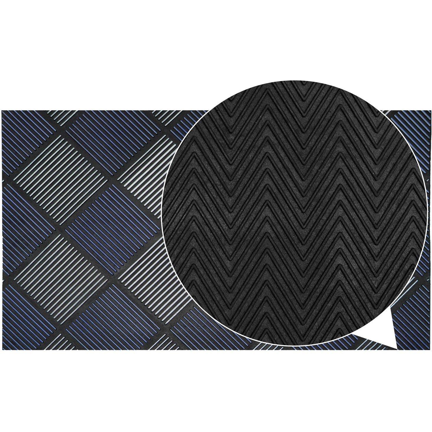 Blue - JVL - Platina Silver/Blue Rubber Reversible Doormat - 6