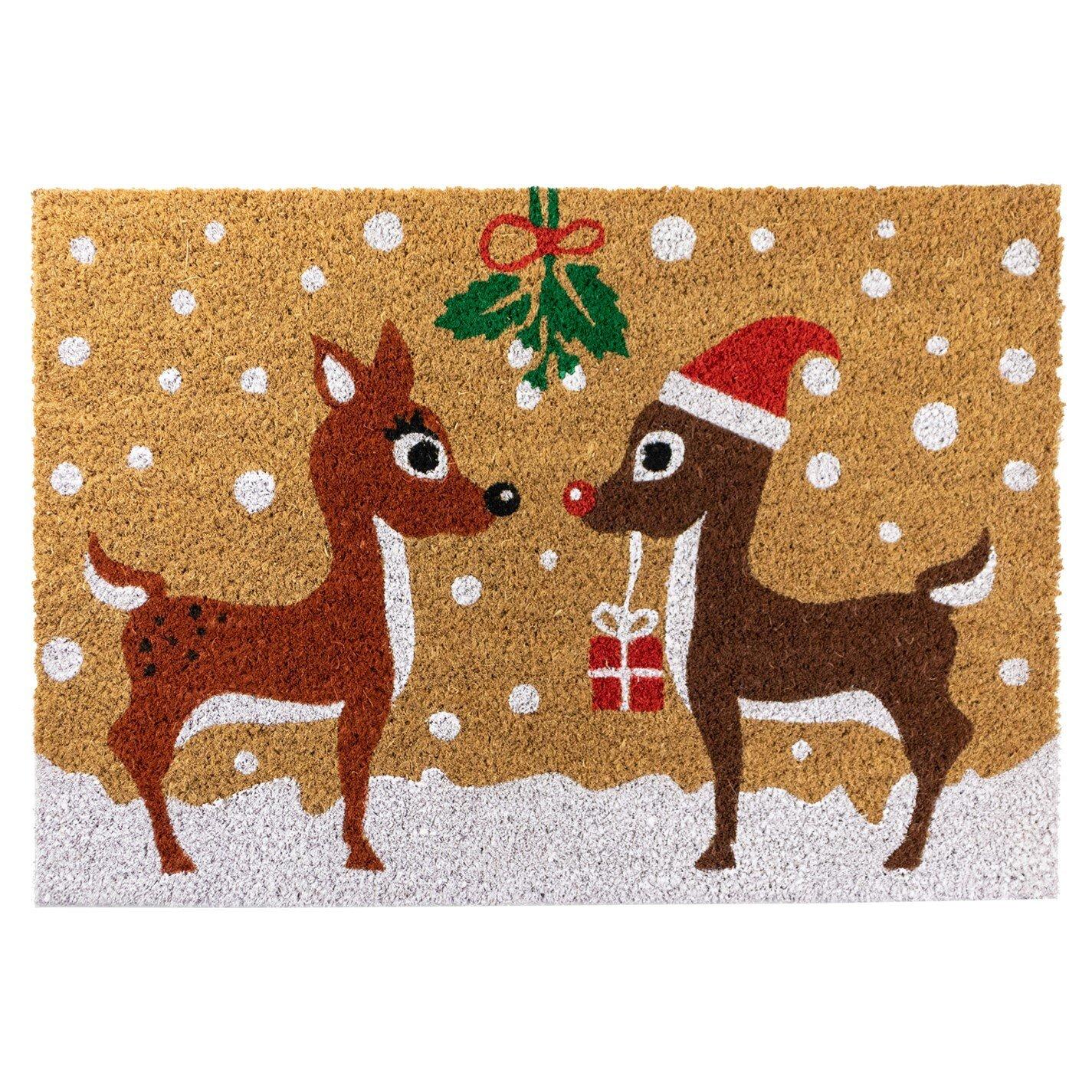 Multi - JVL - Reindeers Latex Backed Christmas Coir Doormat - 1
