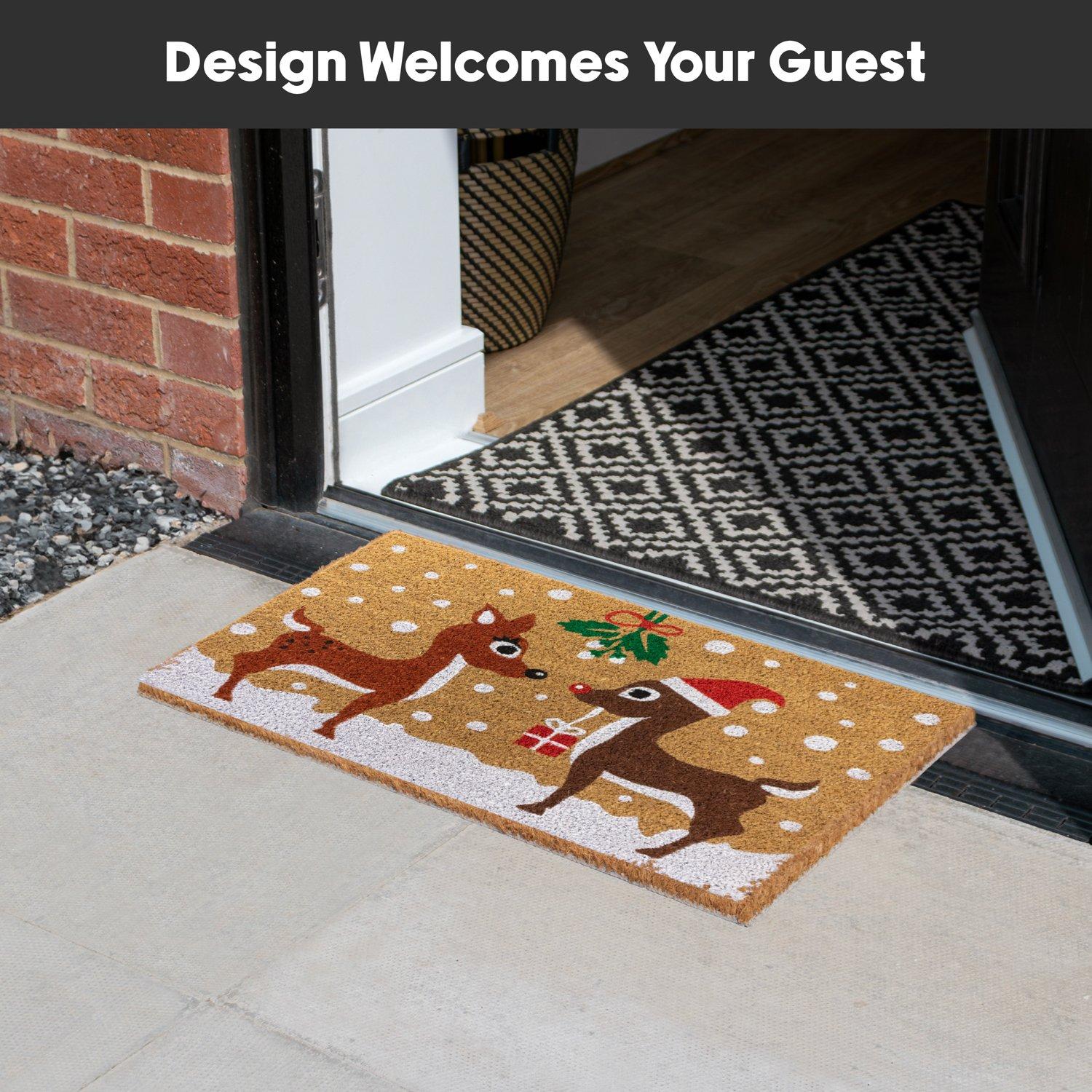Multi - JVL - Reindeers Latex Backed Christmas Coir Doormat - 6