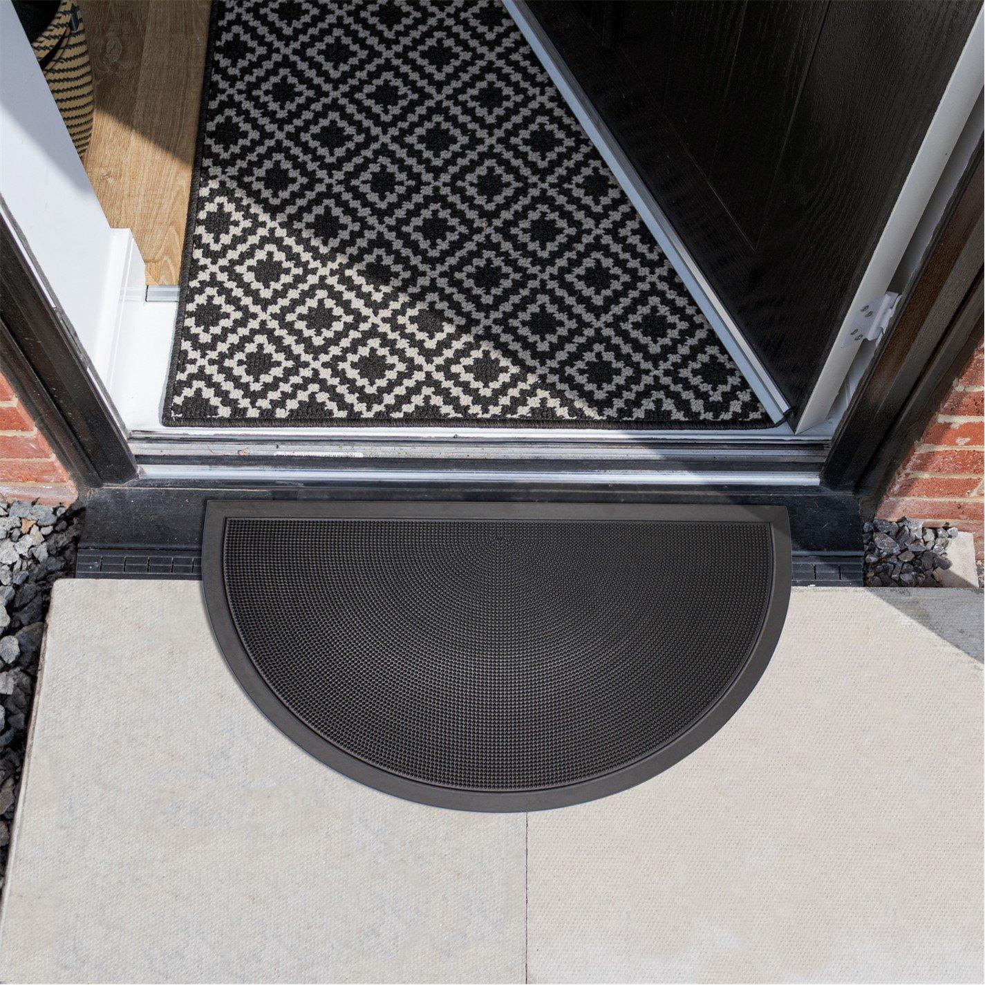Black - JVL - Sesia Half Moon Rubber Scraper Doormat - 1