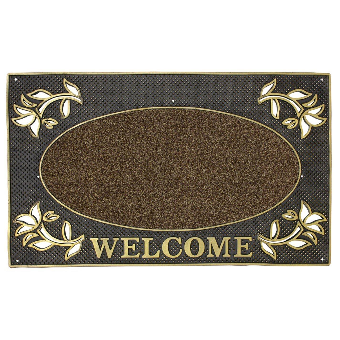 Gold - JVL - Metallic Gold Welcome PVC Scraper Doormat - 1