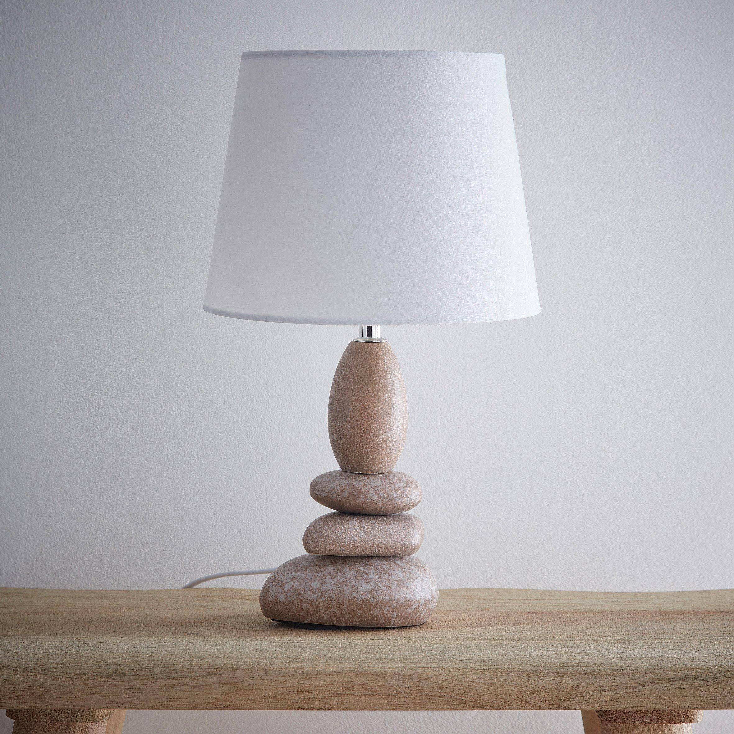 Beige - K Living - Kai Ceramic Pebble Table Lamp With White Shade - 1