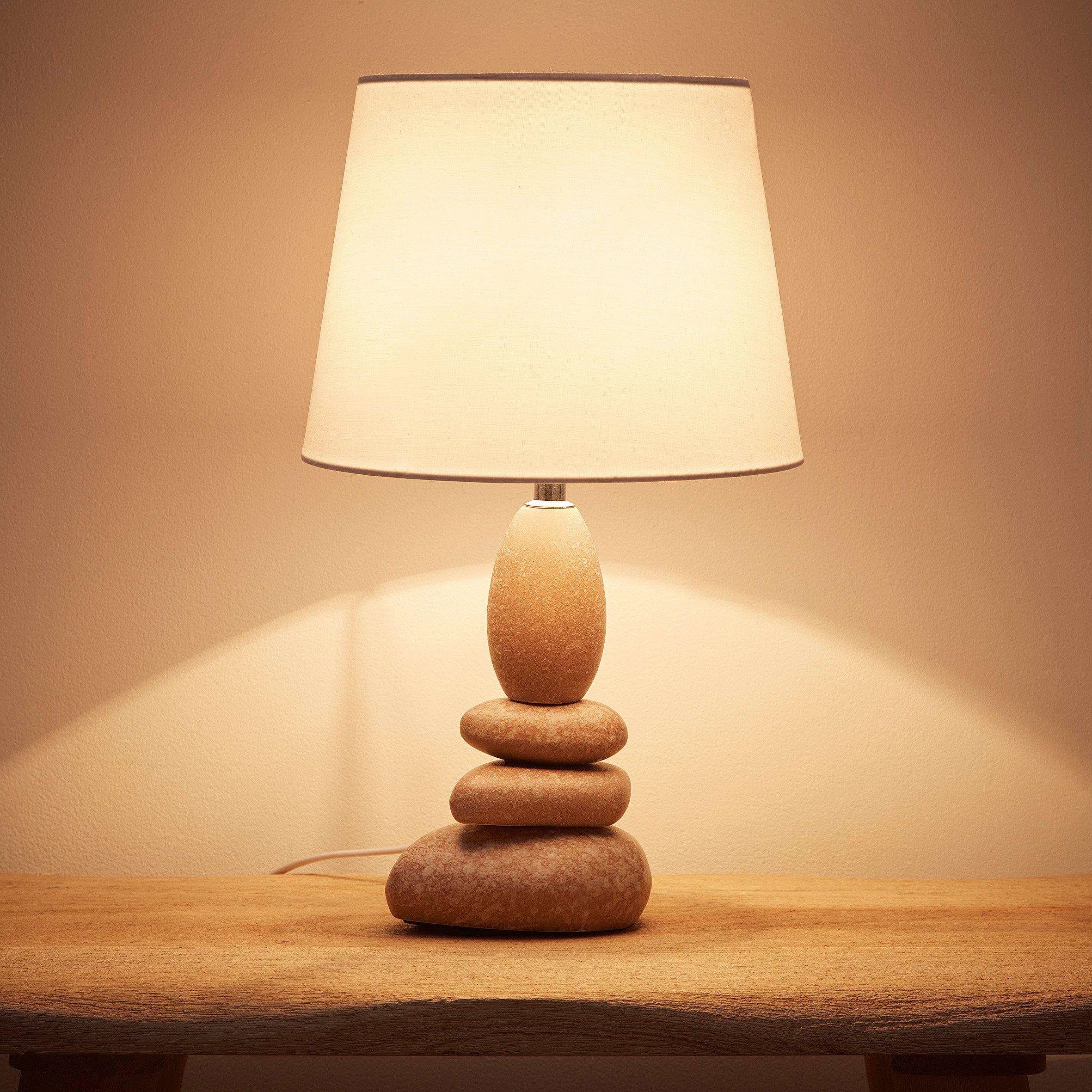 Beige - K Living - Kai Ceramic Pebble Table Lamp With White Shade - 2
