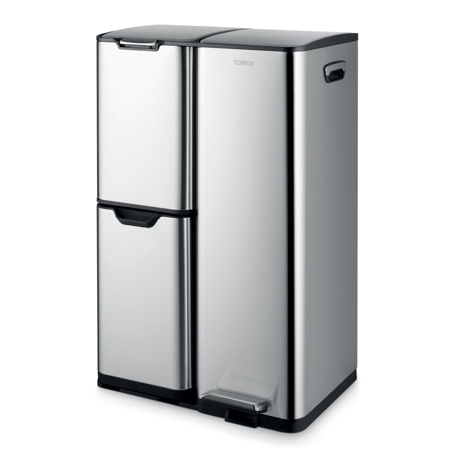Stainless Steel - Tower - 60L Recycling Pedal Bin - 1