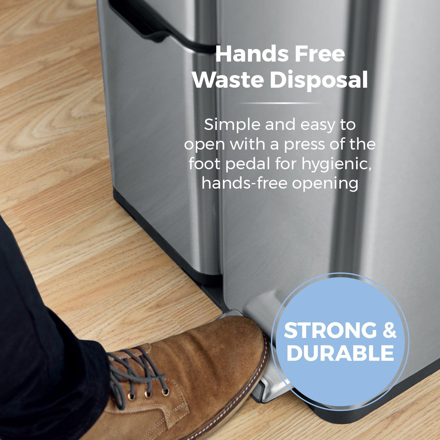 Stainless Steel - Tower - 60L Recycling Pedal Bin - 4