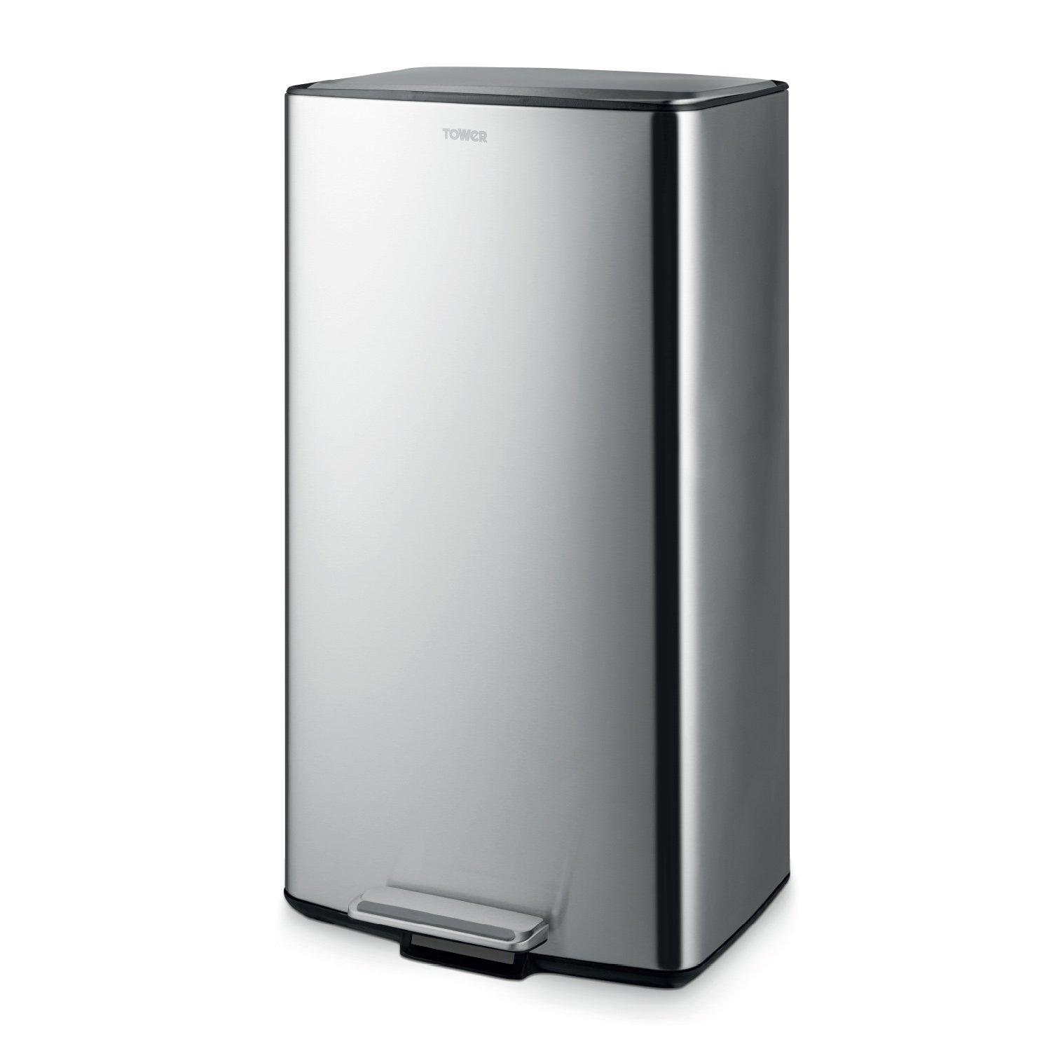 Tower  40L Rectangular Pedal Bin - Stainless Steel - Medium