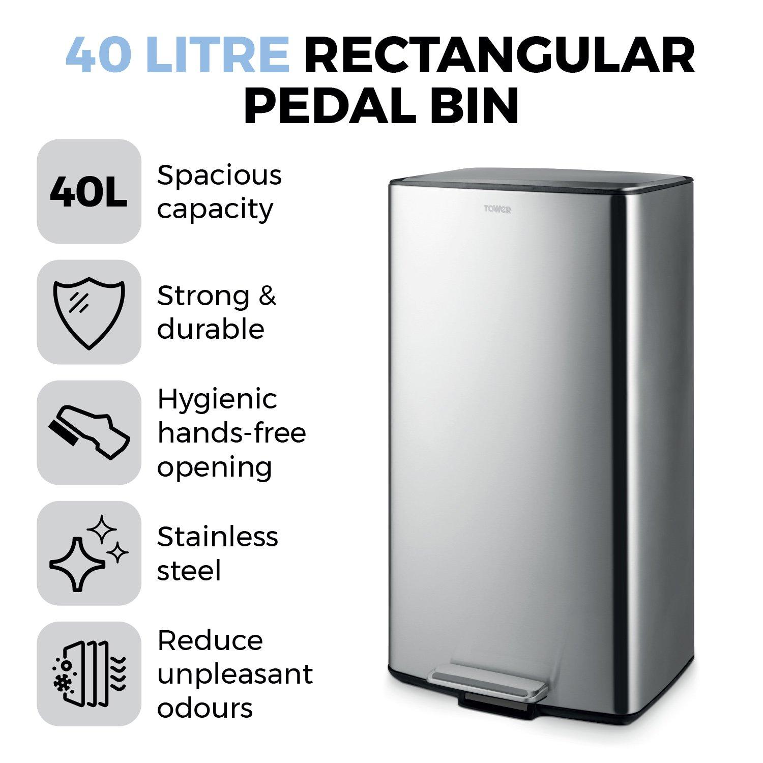 Stainless Steel - Tower - 40L Rectangular Pedal Bin - 2