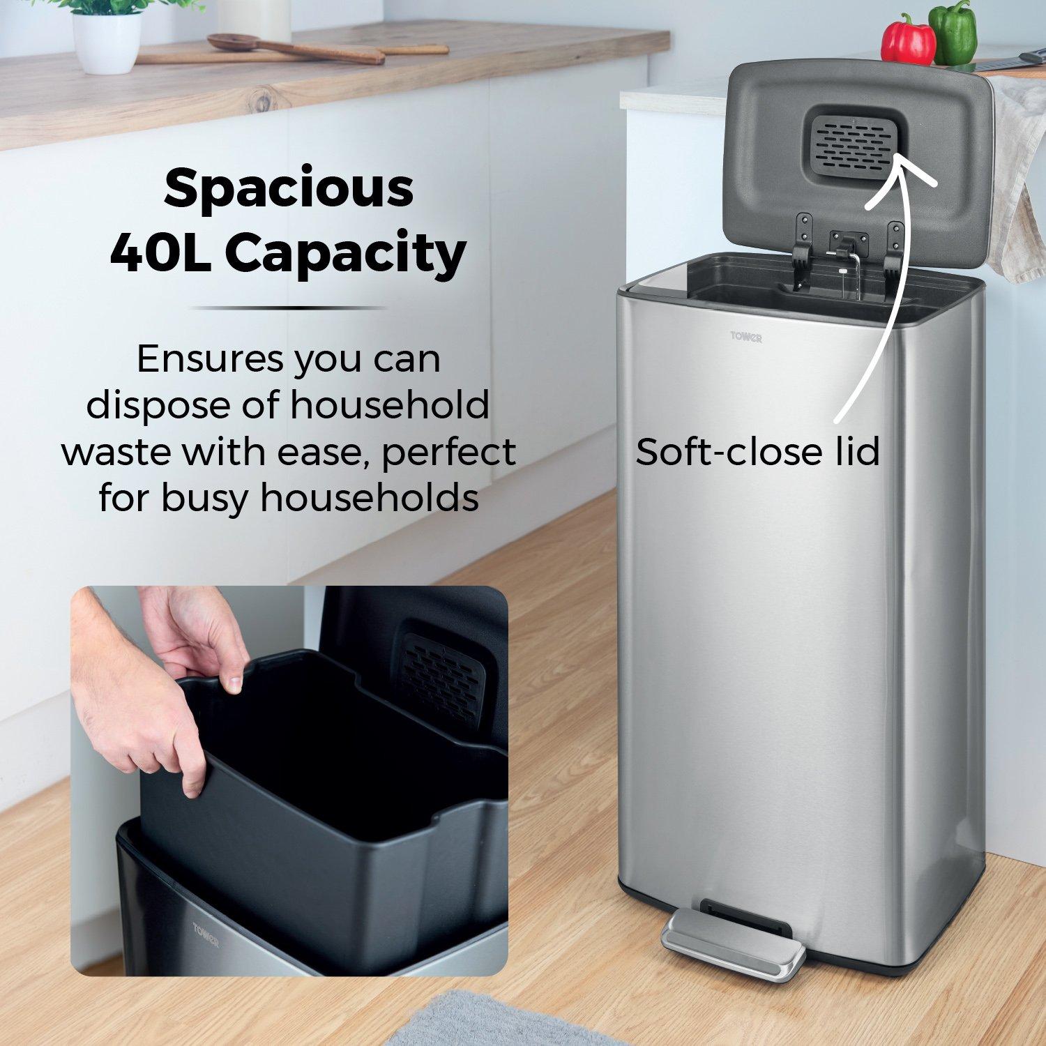 Stainless Steel - Tower - 40L Rectangular Pedal Bin - 3