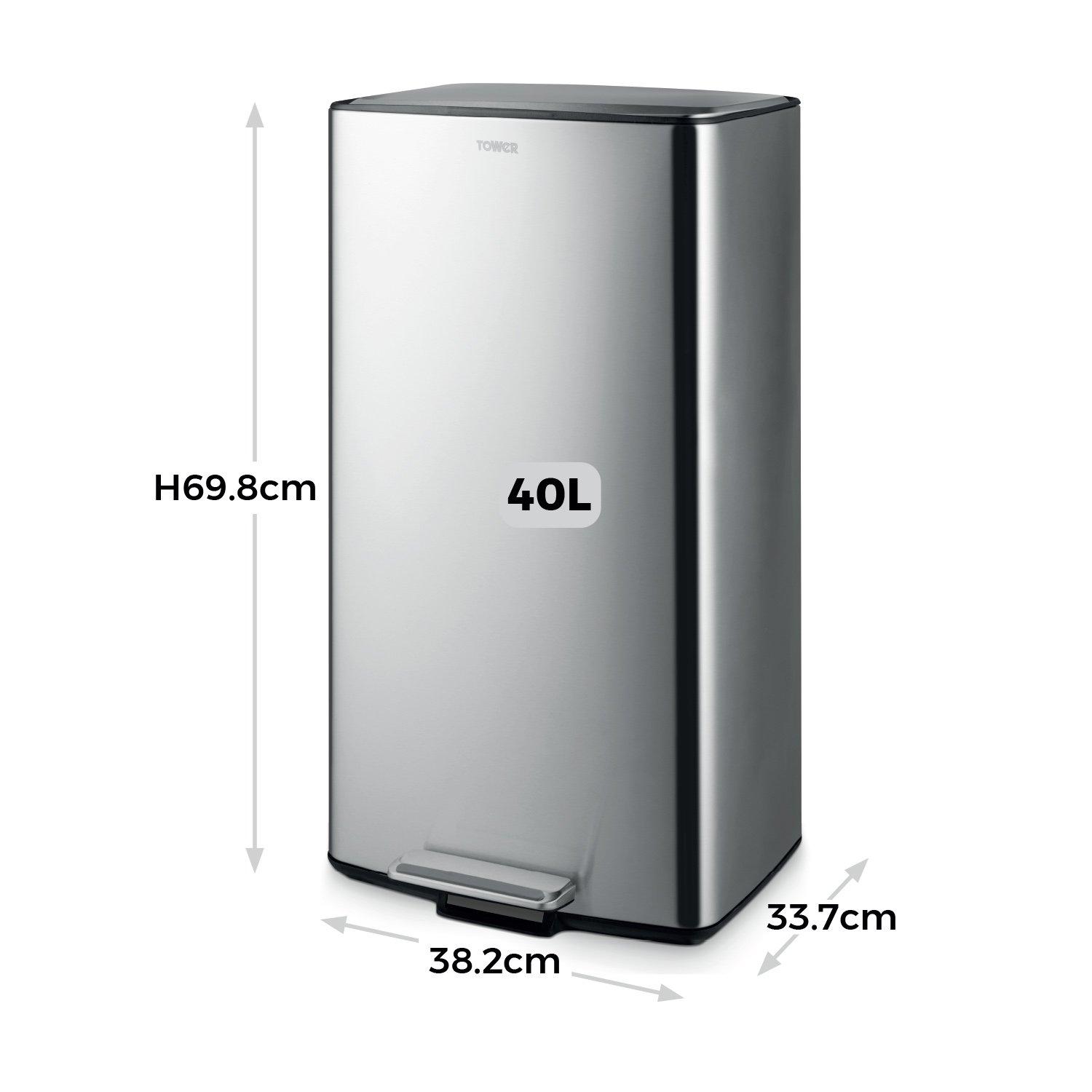 Stainless Steel - Tower - 40L Rectangular Pedal Bin - 6