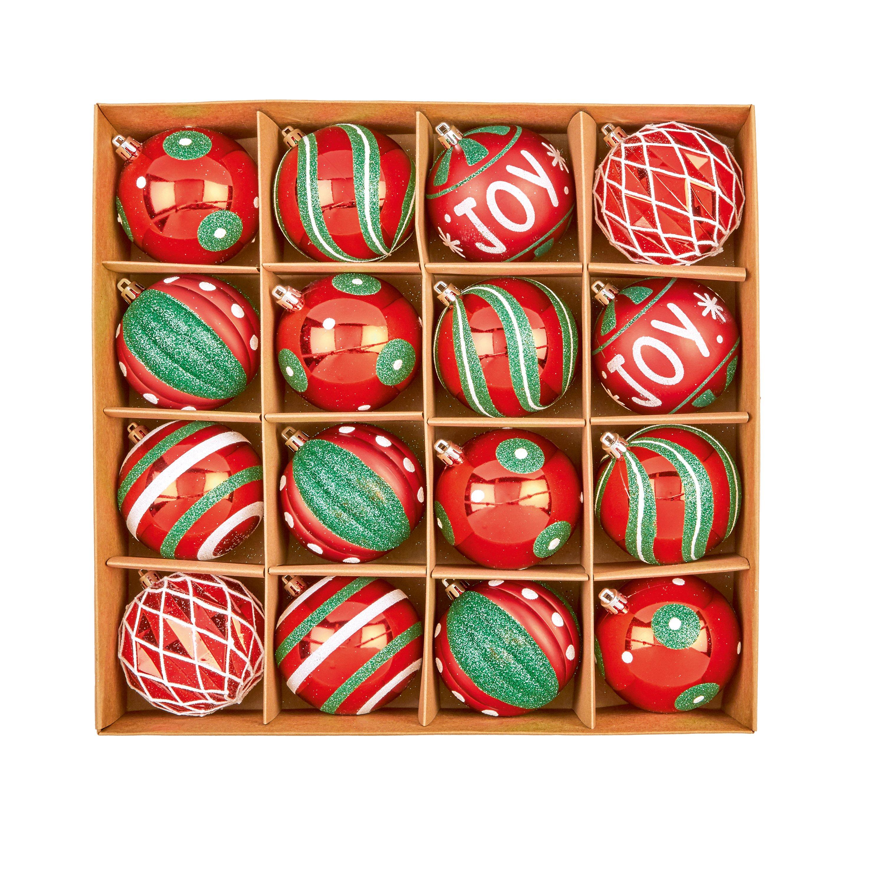 Rood/Groen - Premier Decorations - 16pc Baubles 54