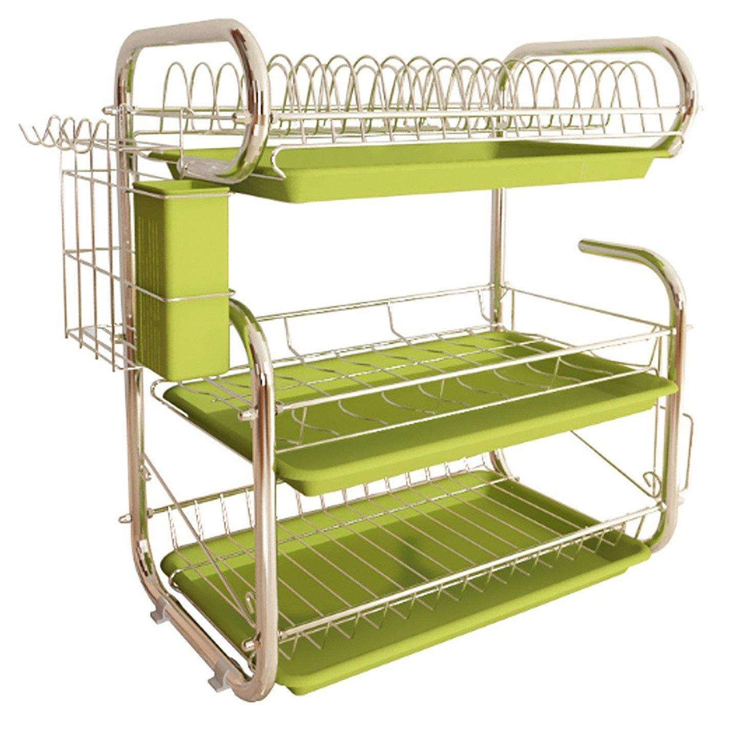 Green - LIFE IDEAS - 3-Tier Dish Drainer Storage Stand Green - 2