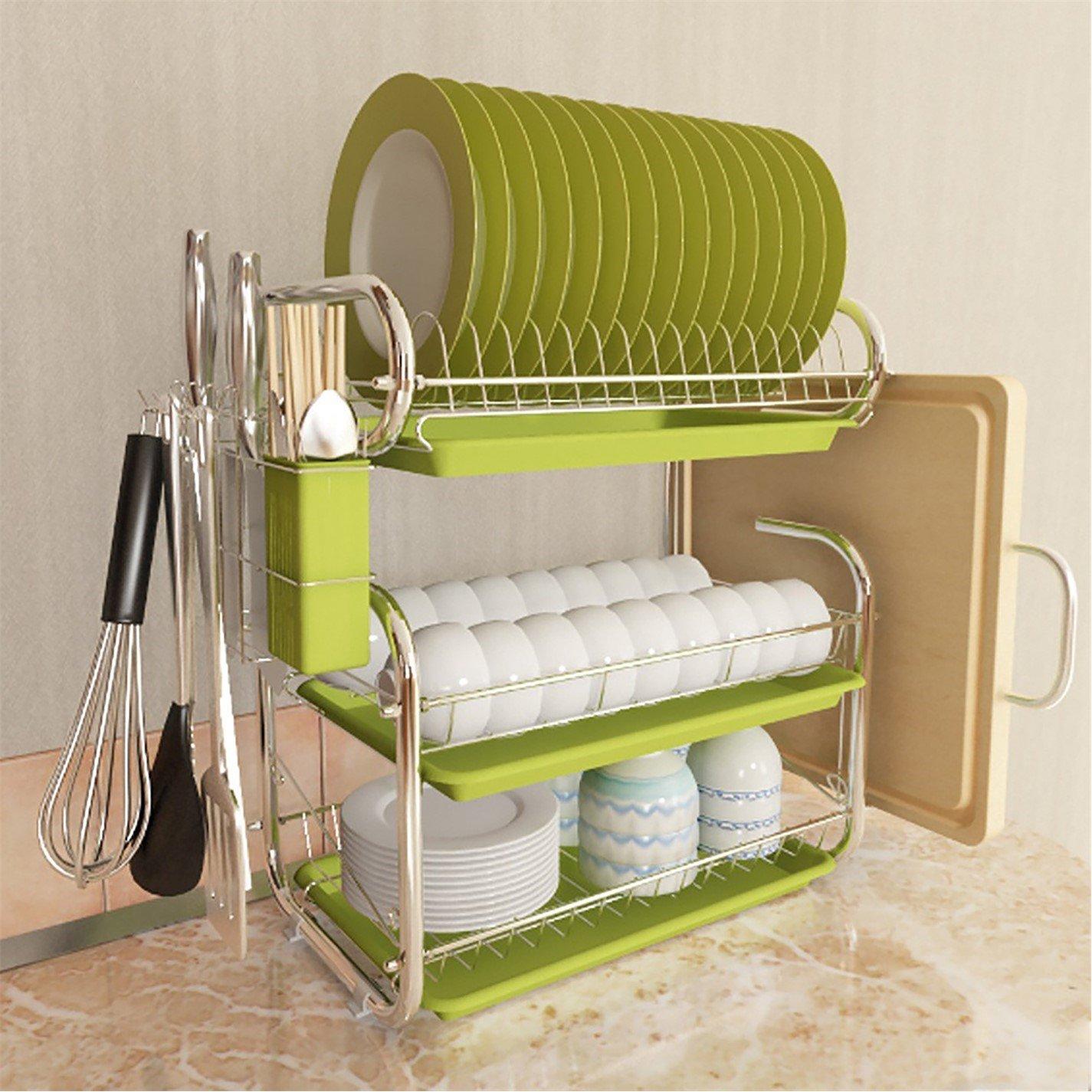 Green - LIFE IDEAS - 3-Tier Dish Drainer Storage Stand Green - 5