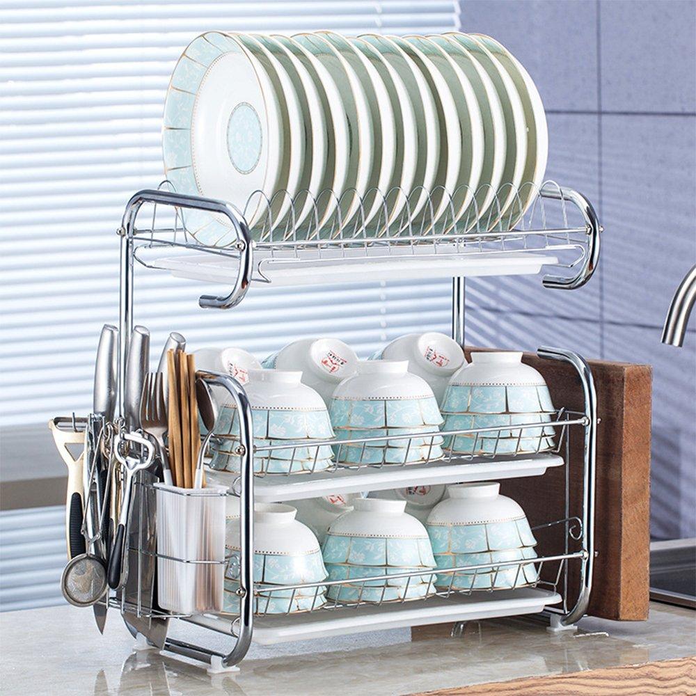 White - LIFE IDEAS - 3-Tier Dish Drainer Storage Stand White - 3
