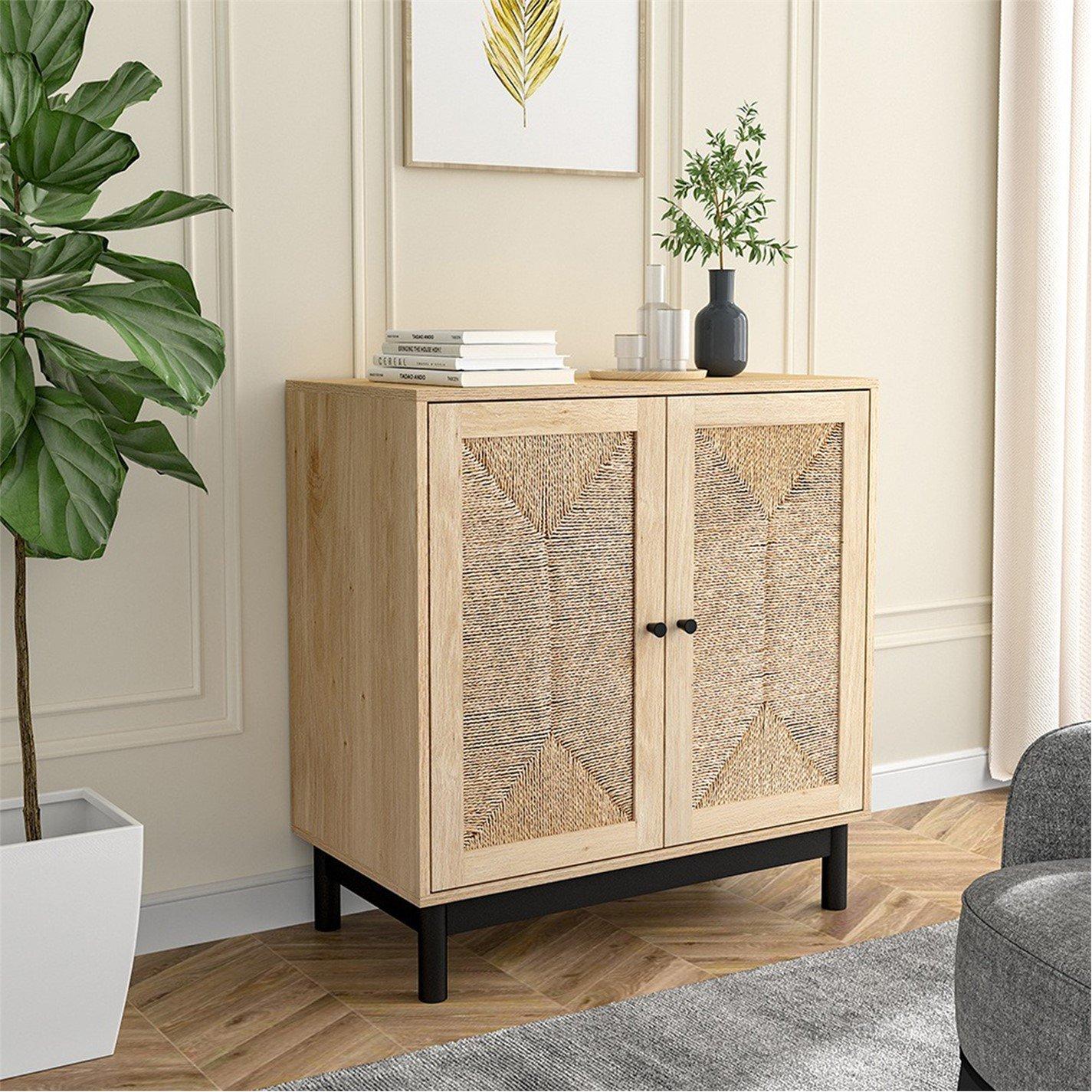 Brown - Kabinet UK - Wooden Sideboard with Double Woven Doors - 2