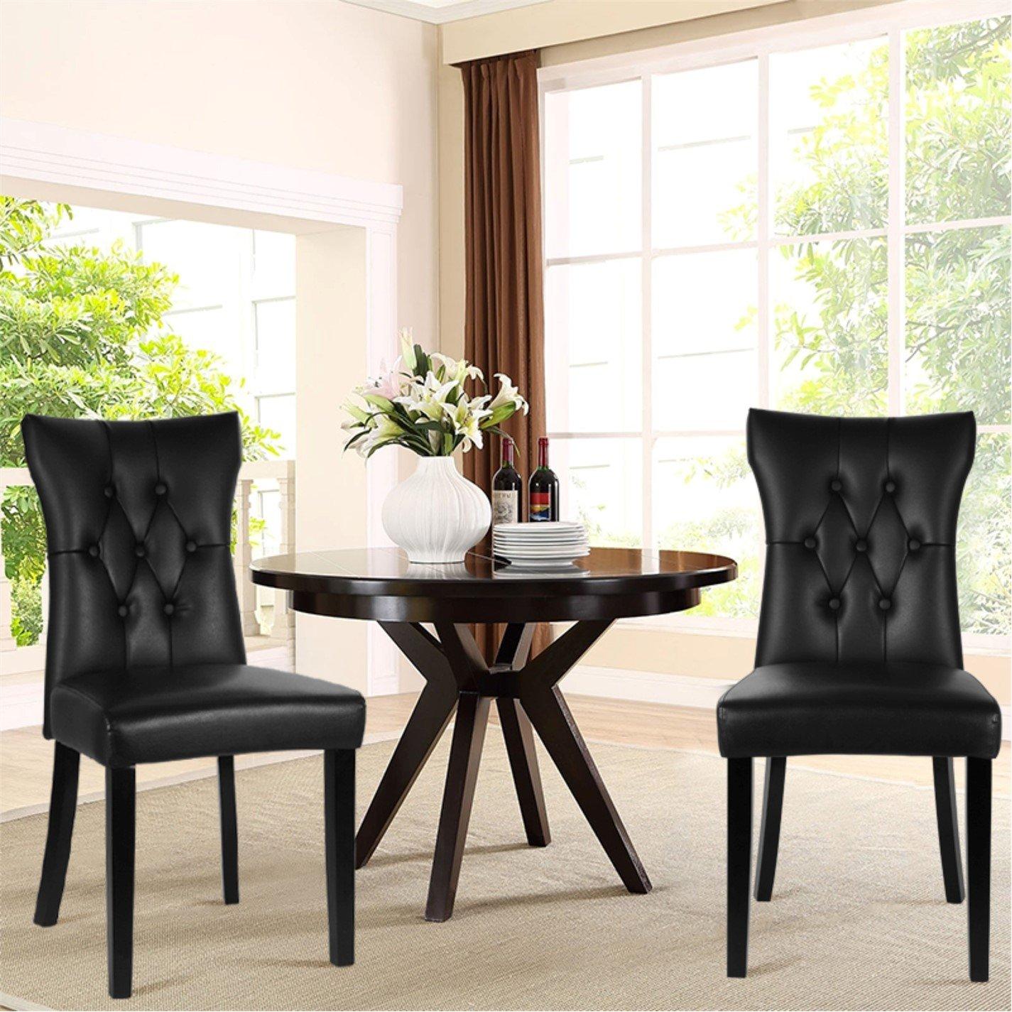 Black - Kabinet UK - Set of 2 High Backrest Leather Dining Chairs - 2
