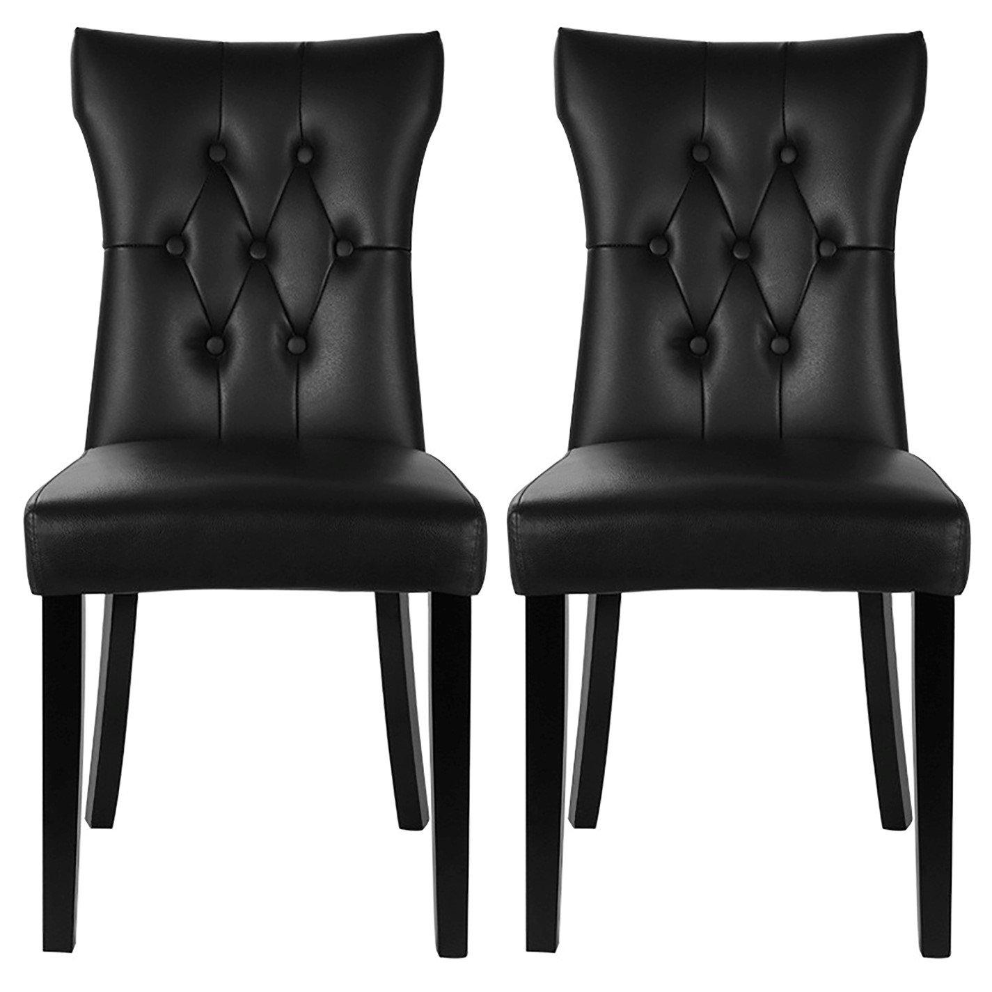 Black - Kabinet UK - Set of 2 High Backrest Leather Dining Chairs - 3