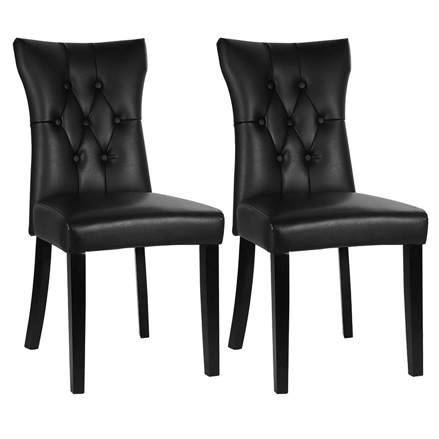 Black - Kabinet UK - Set of 2 High Backrest Leather Dining Chairs - 4
