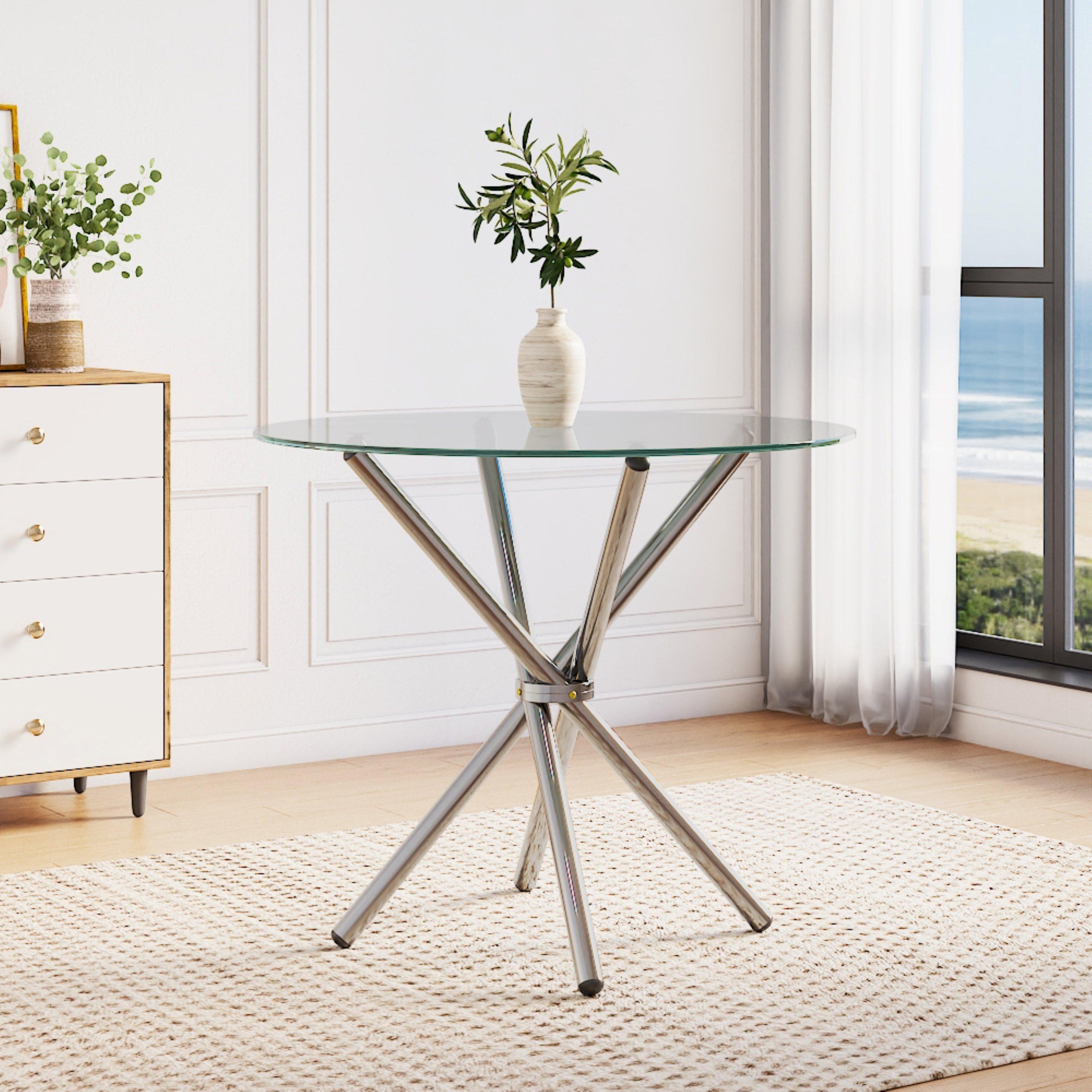 Transparent - Kabinet UK - Round Tempered Glass Table with 4 Chrome Legs - 2