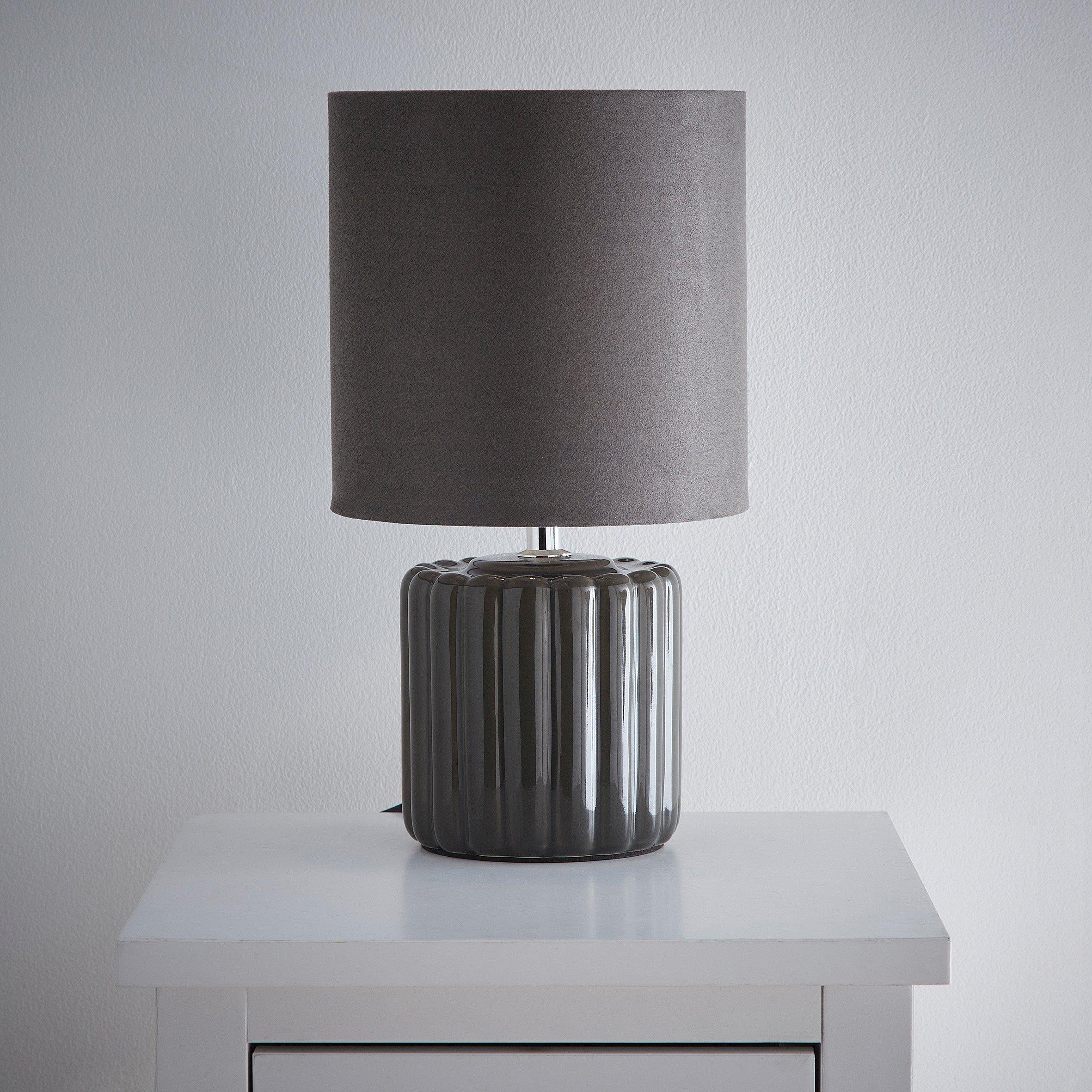 Grey - K Living - Zoe Grey Ceramic Table Lamp With Matching Velvet S - 1